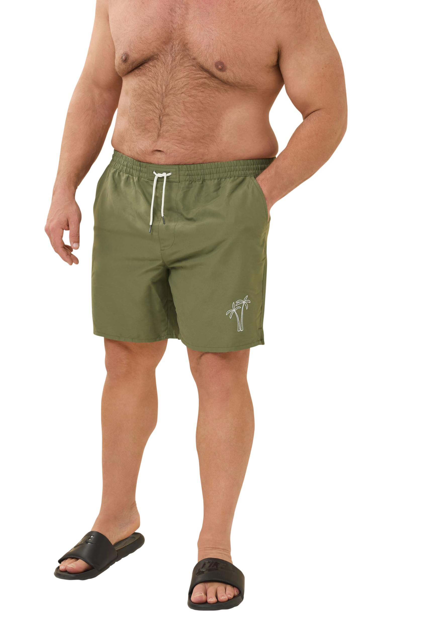 BadRhino Men's Light Khaki Palm Embroidered Swim Shorts - XXXL