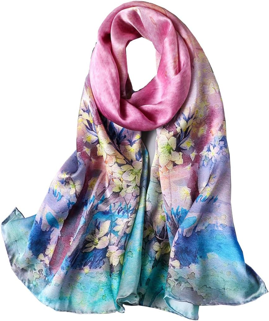 ANDANTINO 100% Mulberry Silk Long Scarf for Women Large Shawls for Headscarf and Neck- Oblong Hair Wraps with Gift Packed
