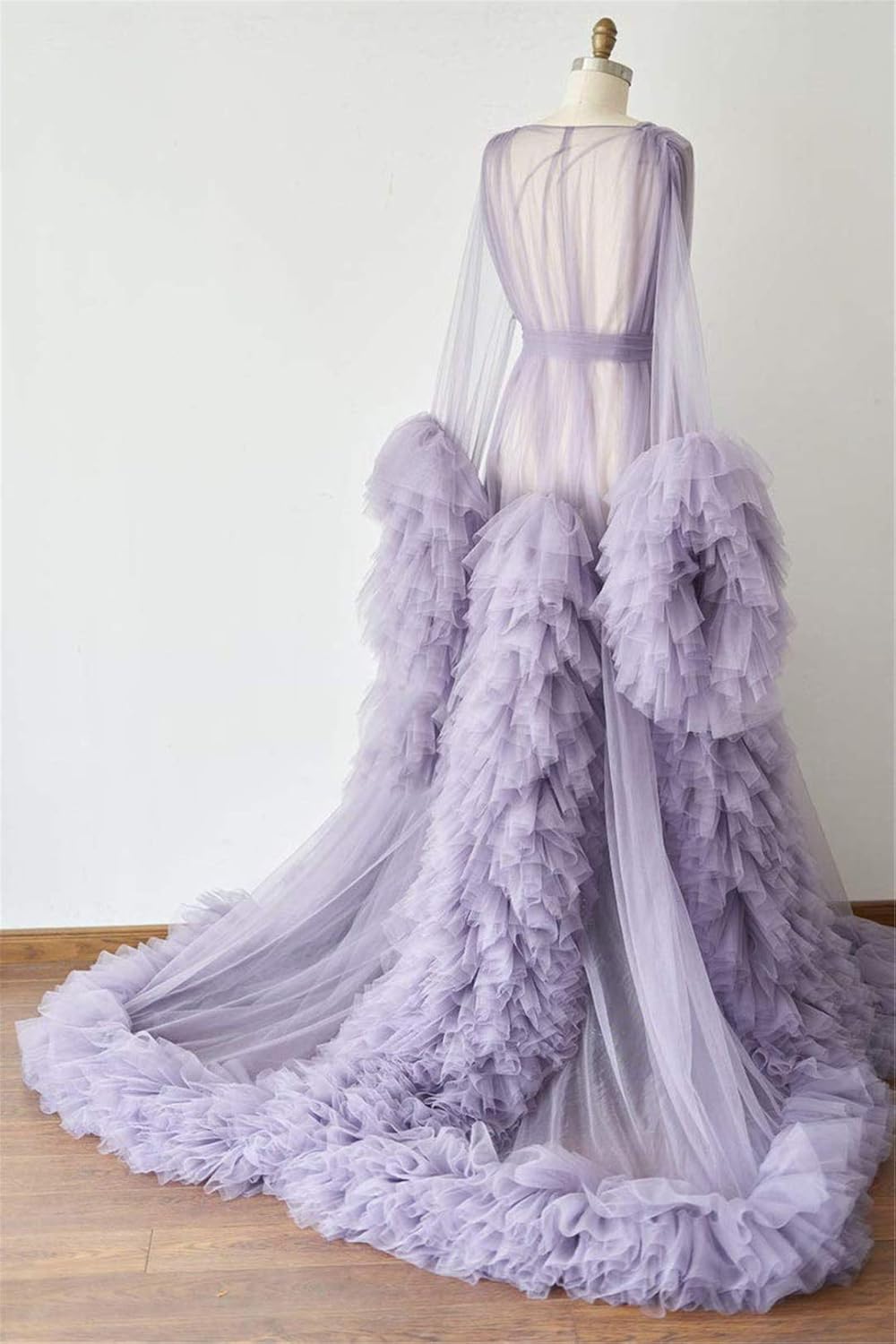 Kelaixiang Tulle Robe Long Lingerie Bridal Dressing Gown Puffy Nightgown Photoshoot - Image 3