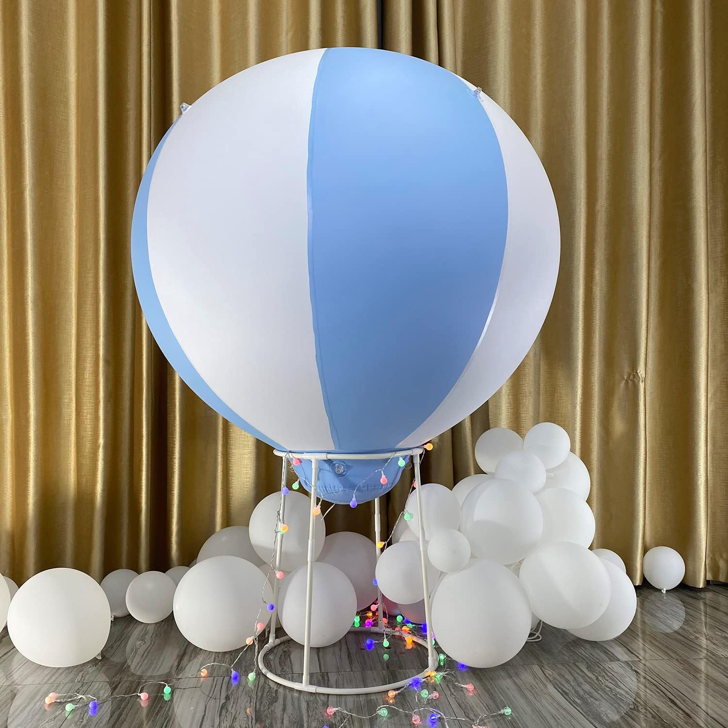Hot Air Balloon Decorations Inflatable Baby Shower Party Decoration with Air Pump， Flight-Themed Suitcase Nursery Decor Kids Birthday Party without Stand, Only Balloon, Blue 3FT