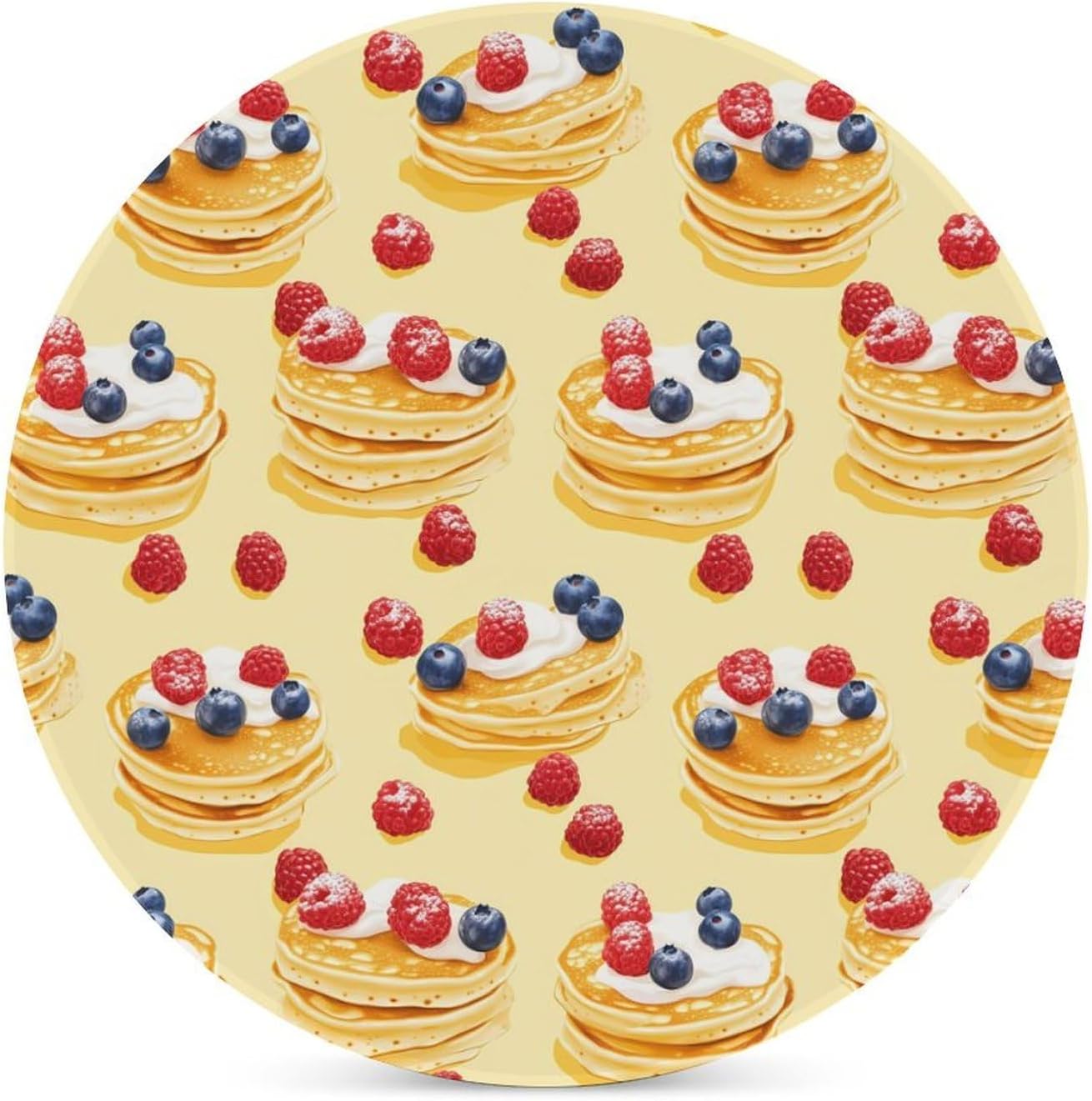 Pancake with Berries Round Ceramic Coasters for Drinks Absorbent Cup Holder Tabletop Protector with Cork Base