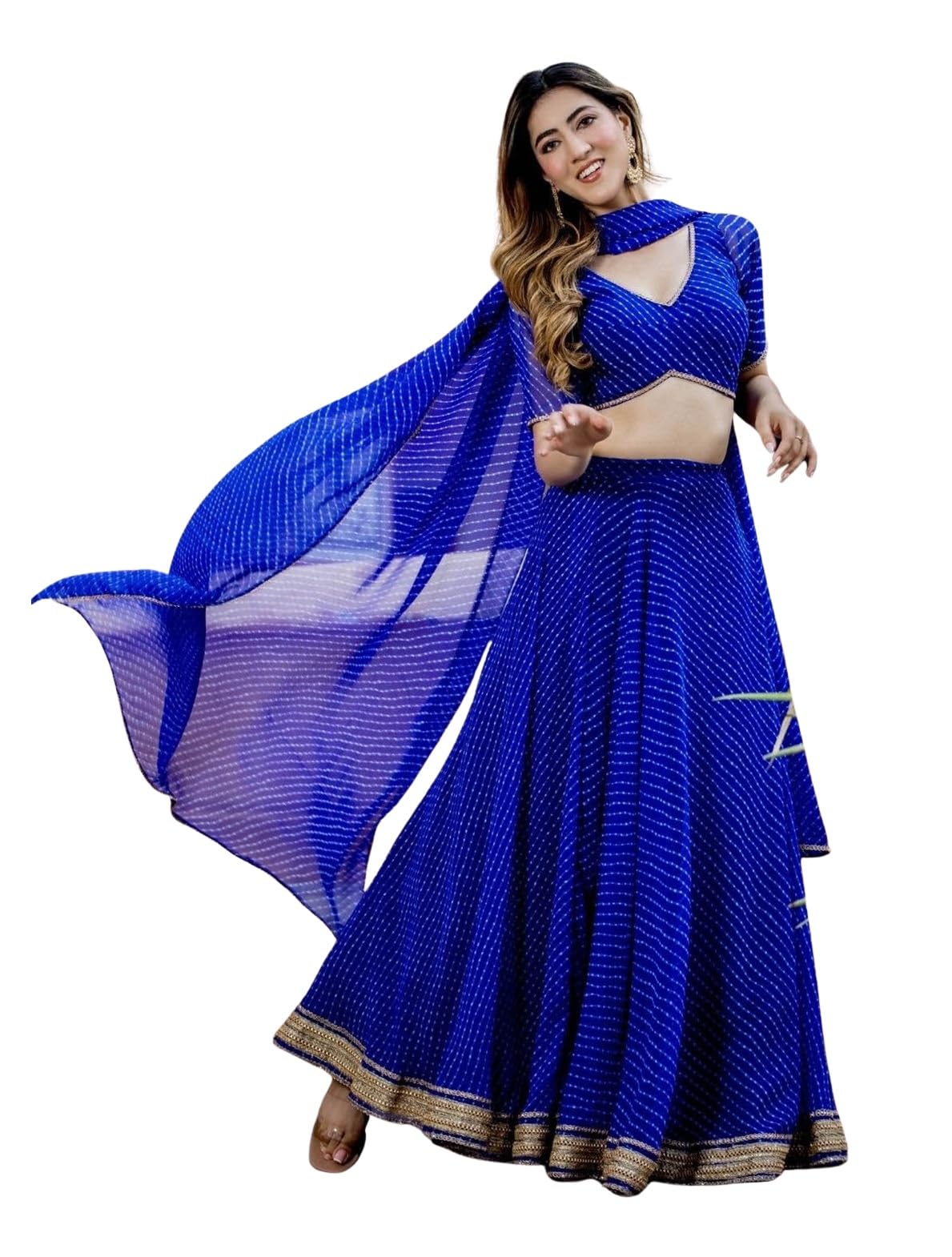 Women's Georgette Semi Stitched Lehenga Choli With Dupatta | Leheriya BAndhani Print And Lace Pattern | Traditional, Wedding,Navratri Ethnic Wear Lehenga (ZC-15049)-image-15