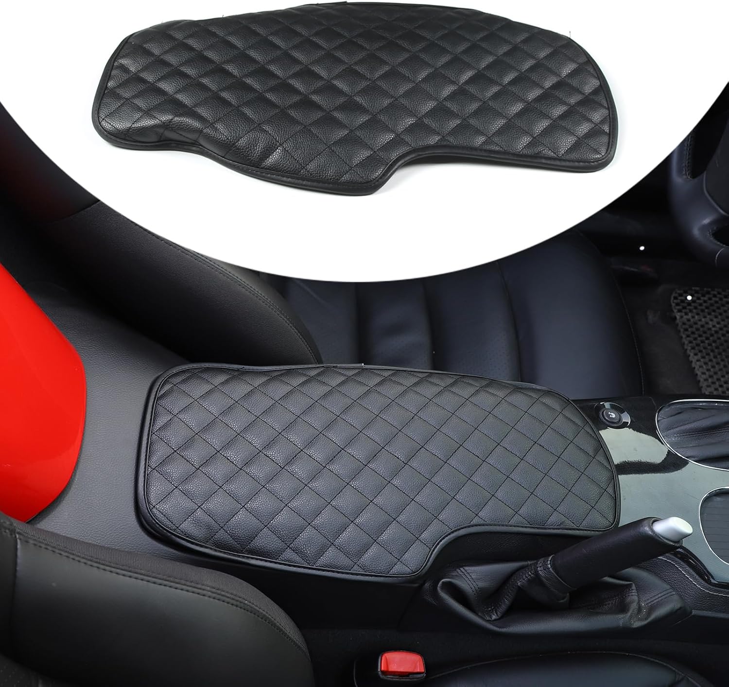 Center Console Armrest Seat Box Cover Compatible with Chevy Chevrolet C6 2005-2013, Leather Car Armrest Cushion Lid Protector Pad Anti-Scratch Interior Accessories (Black)