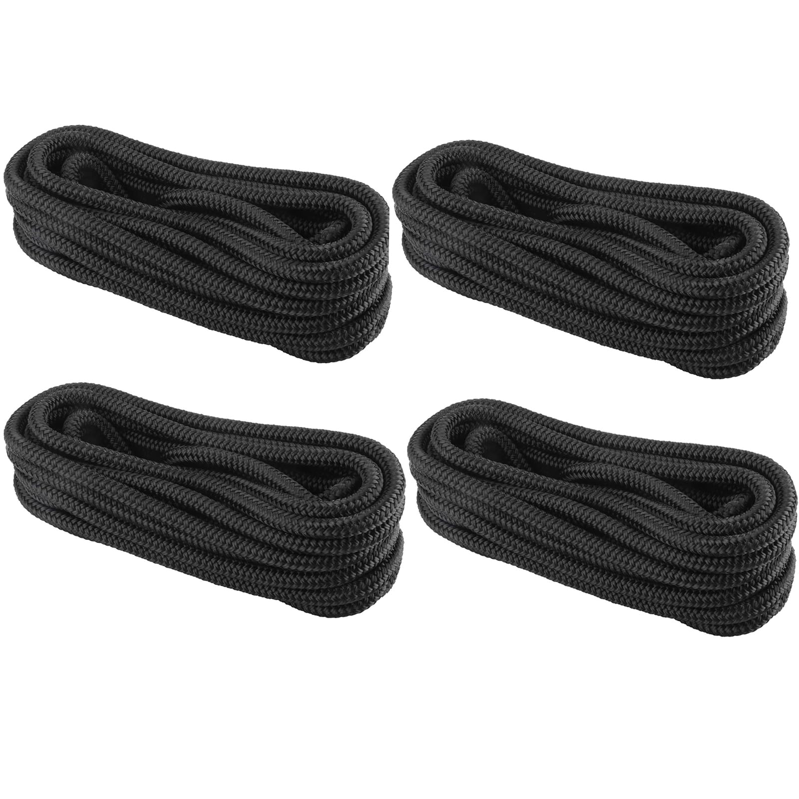 FreeTec 4 TLG Bootsseil Boot Fenderleine Nylon Dockline Festmacherleine Fenderseil mit Auge 12mm Durchmesser 6m lang Schwarz