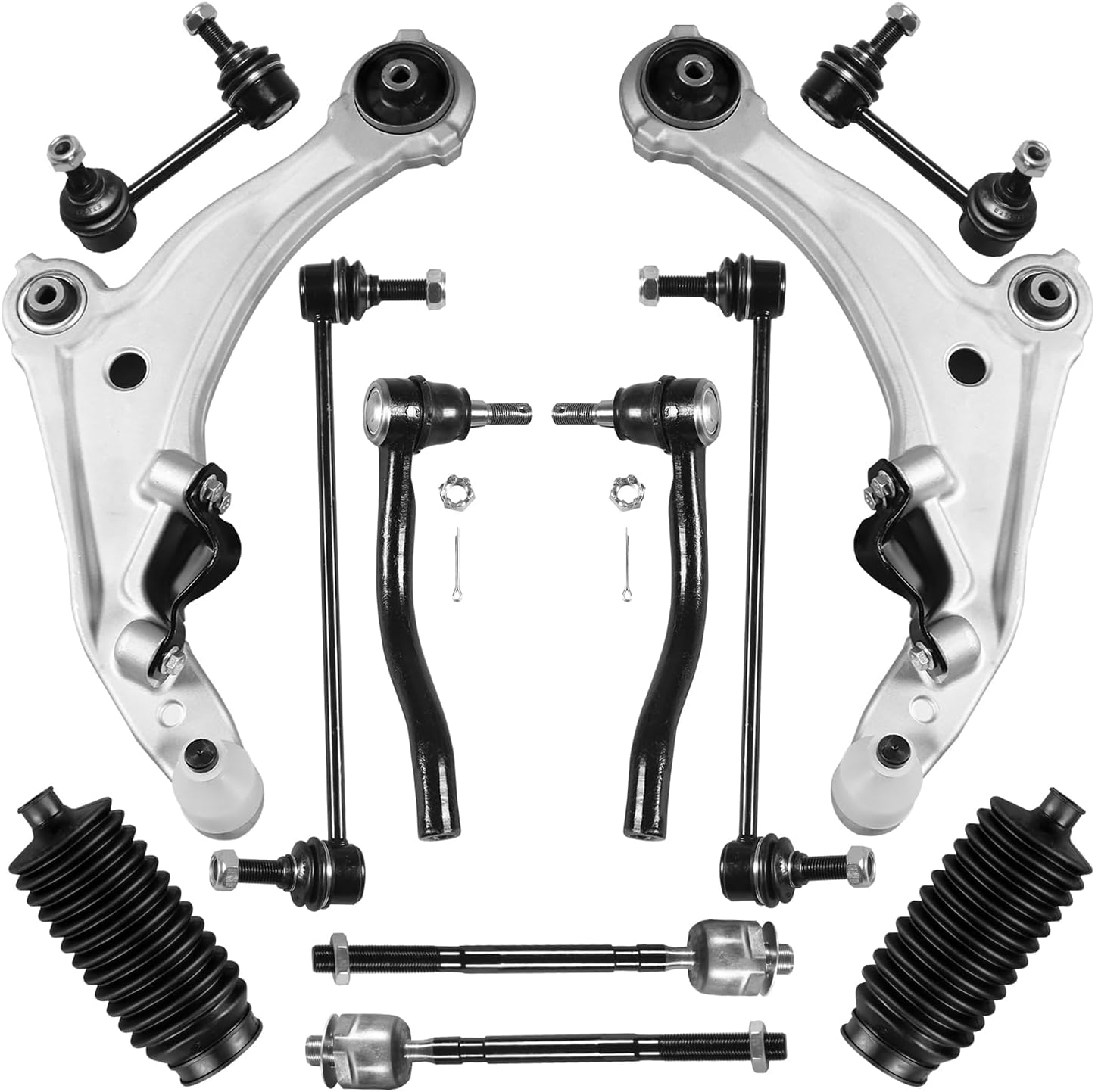 12PCS Suspension Kit Fits for Nissan Maxima 2009-2014 Front Lower Control Arm with Ball Joints Sway Bar Link Tie Rods Replacement K622054 K622059 ES800357 ES800358 EV800770