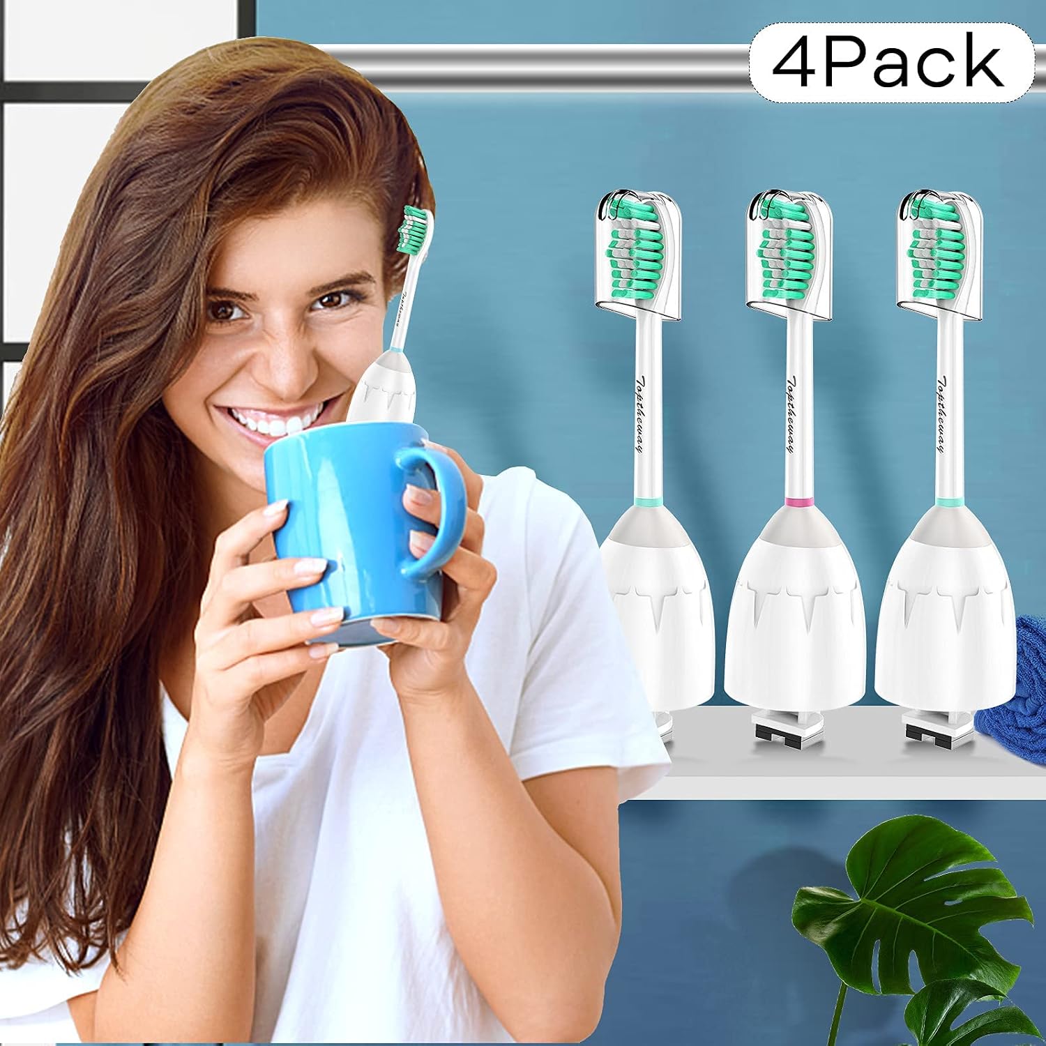 Toptheway Replacement Toothbrush Heads Compatible with Philips Sonicare E-Series Essence Xtreme Elite Advance HX7022/66 HX5610 Screw-on Electric Brush Handle, 4 Pack
