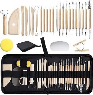27 Stk Modelierwerkzeug Set, Keramik Pottery Töpfer Werkzeug Set mit Aufbewahrungsbeutel für Anfänger Profis,Polymer Clay Ton Sculpting Tool Töpferset Modelierwerkzeugset für Modellbau Schnitzarbeiten