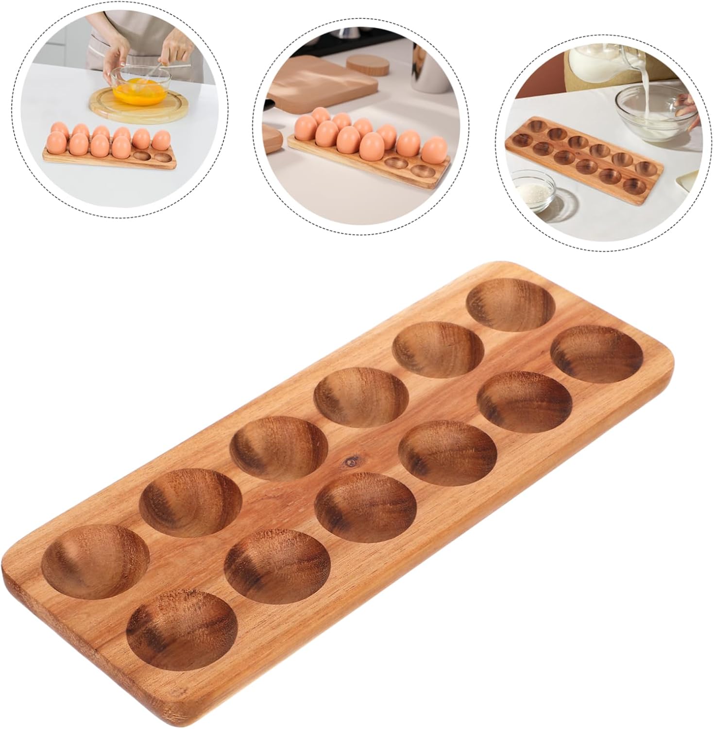 IMIKEYA Wooden Egg Holder Slots Penguin Egg Tray for Countertop and Refrigerator Chicken Storage Rack Elegant Design