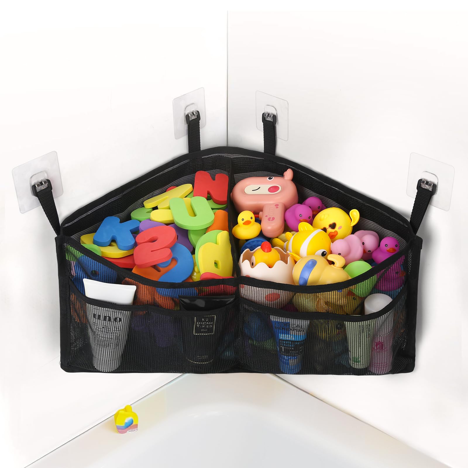 Goowin Bath Toy Organizer Triangle Corner Bath Toy Storage Quick Access Bath Toy Holder for Bathtub Large Capacity