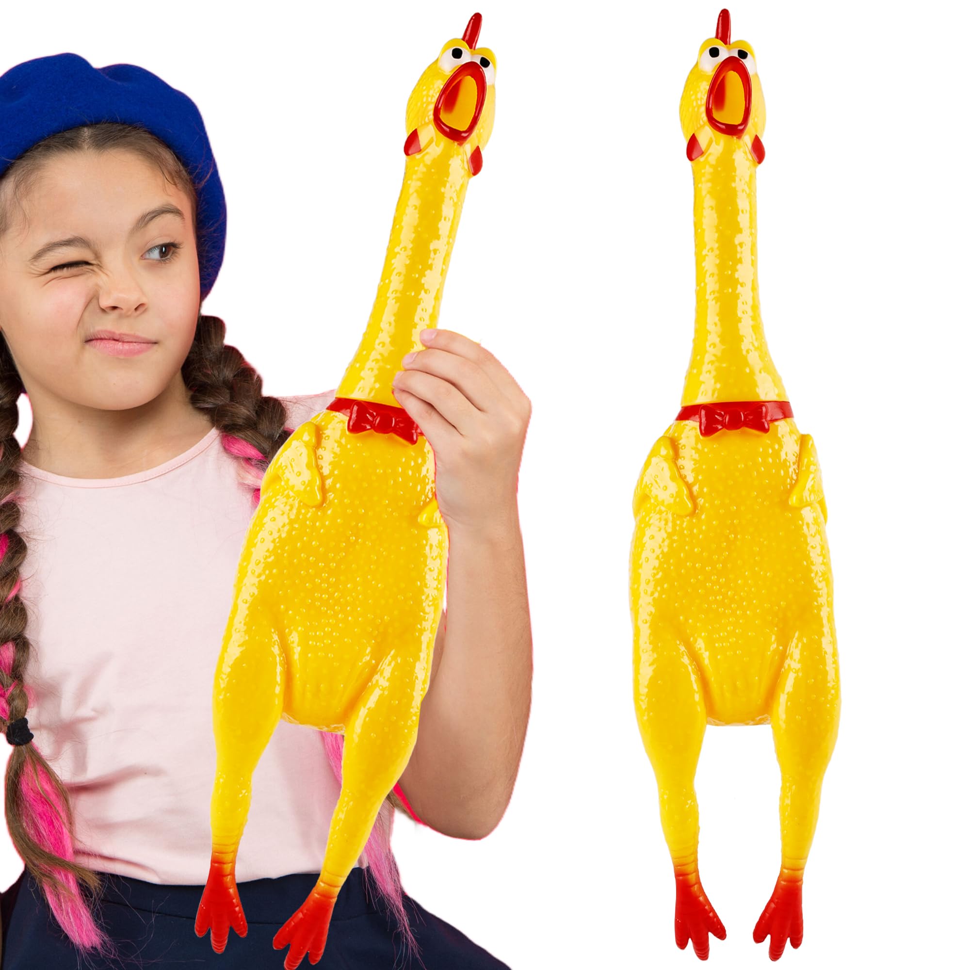 2 Pack 22 Inch Crazy Huge Squeeze Screaming Rubber Chicken Yellow Squawking Chicken Rubber Squeaky Chicken Toy for Kids Adults Dogs Pets Prank Novelty Toy