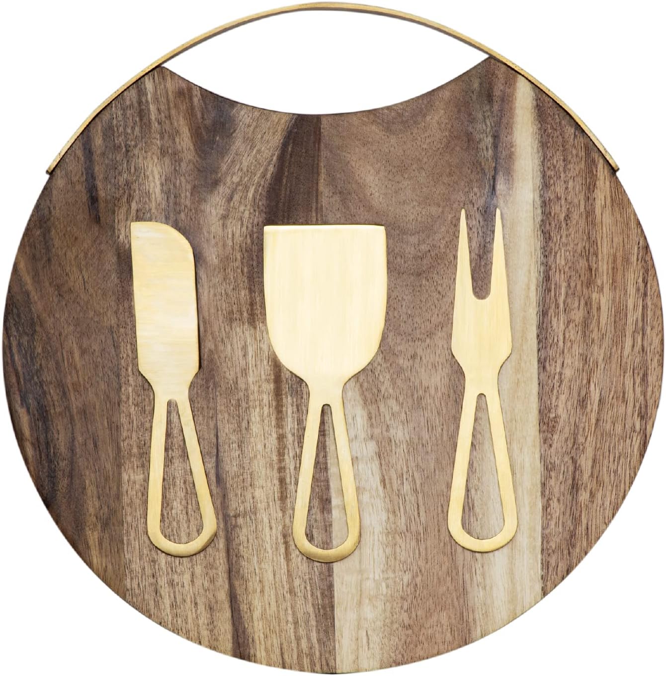 Choosy Chef - 10" Large Magnetic Cheese Board Set - Charcuterie Kitchen and Wine Gifts - Wood Platter and Gold Color Knife, Fork, and Serving Spatula