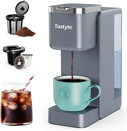 Miniatura 8 de Cafetera de Una Sola Porción, Máquina de Café Helado y Caliente para Cápsulas K y Café Molido, Diseño Compacto, Depósito de Agua Extraíble de 40 oz,