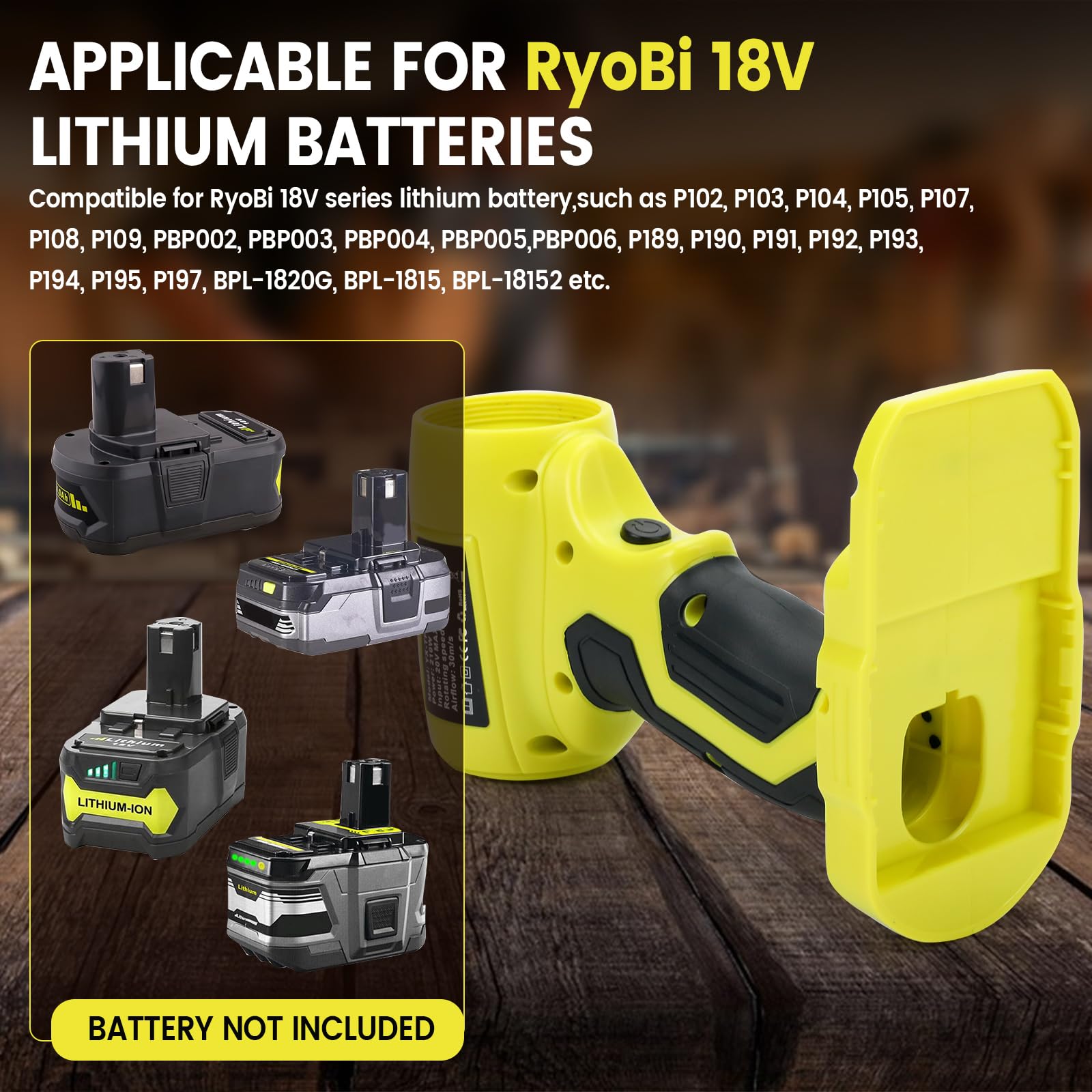Kabelloses Blattgebläse für Ryobi, tragbarer Staubreiniger Handbürstenlose Gebläse 130000 U/min mit Verstellbarer Geschwindigkeit und 5 Düsen für Patio Room Home Reinigung Camping (ohne Batterie)
