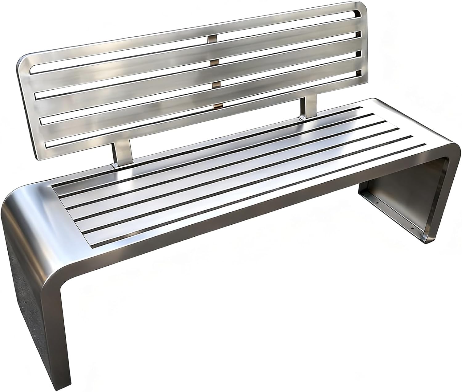 304 Stainless Steel Outdoor Bench - Heavy-Duty Patio Seating for Commercial & Residential Use, Modern Slatted Design, 39.37" Metal Park Bench for Garden & Yard