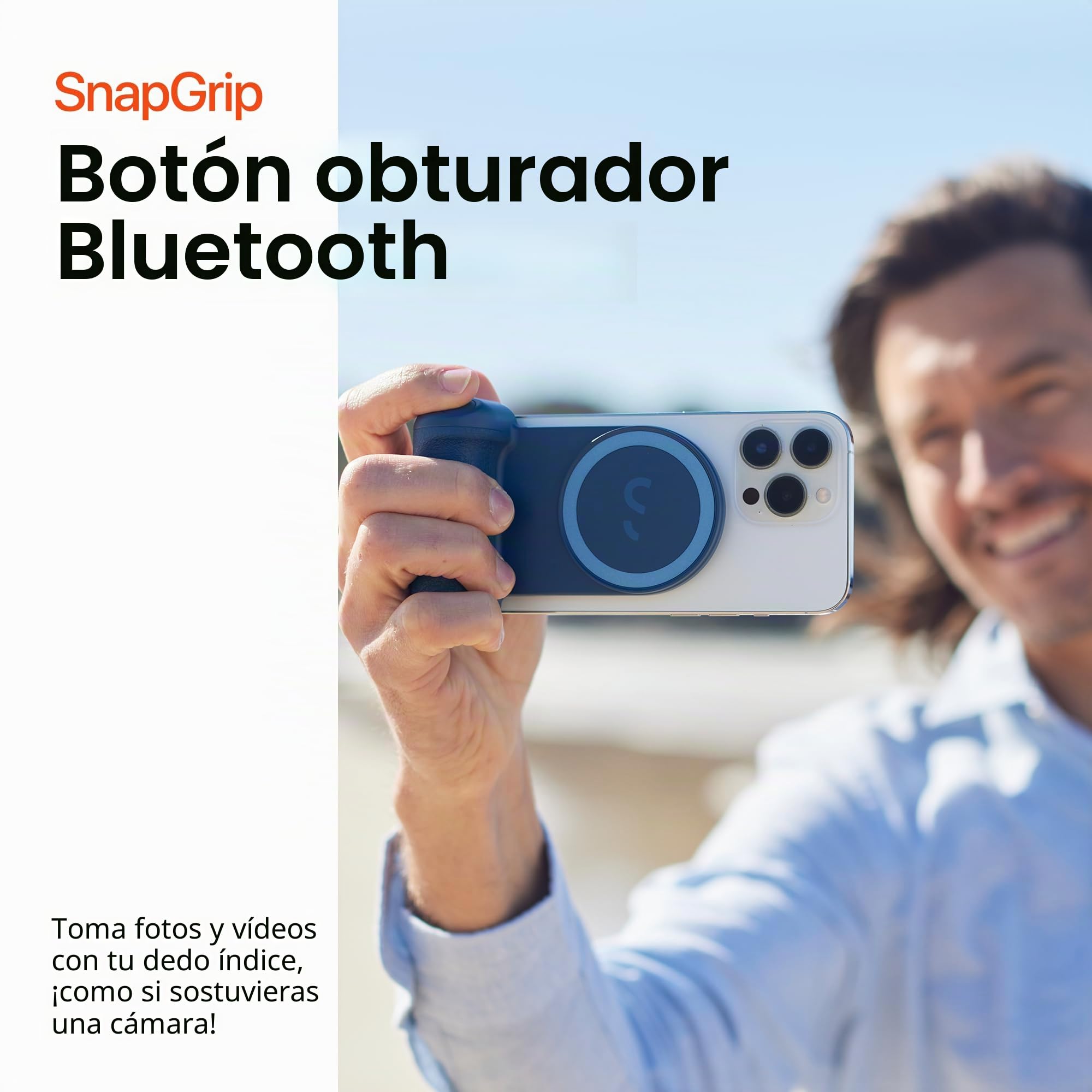 ShiftCam SnapGrip Agarre con batería para móvil y disparador inalámbrico, soporte magnético, se ajusta a cualquier teléfono, batería externa integrada con carga inalámbrica Qi, medianoche, SnapGrip