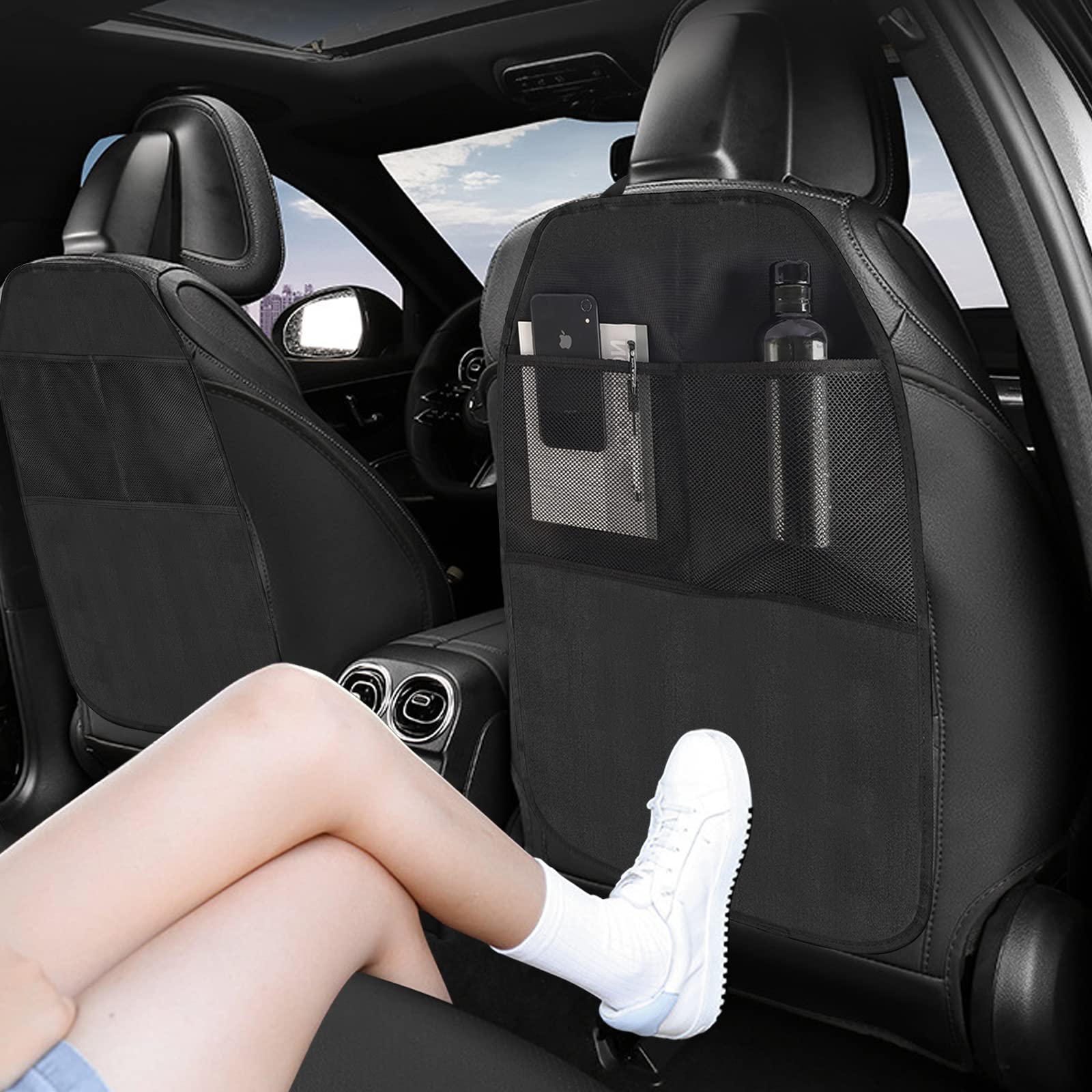 2 Stück Auto Rückenlehnenschutz Mit Taschen - Wasserdicht & Schmutzabweisend | 63x44cm Oxford Stoff