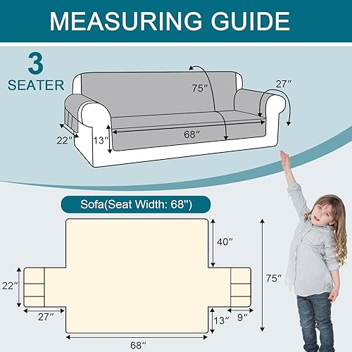 Miniatura 6 de Turquoize Funda impermeable para sofá de 3 cojines, apta para mascotas, antideslizante, protector de muebles lavable para mascotas, niños, perros