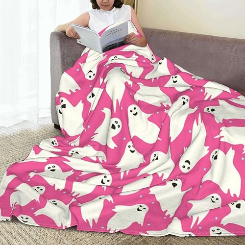 Miniatura 3 de Manta rosa fantasma de Halloween, manta de franela ligera y suave para cama, sofá, sala de estar, automóvil, viajes, mascotas, 50 x 40 pulgadas