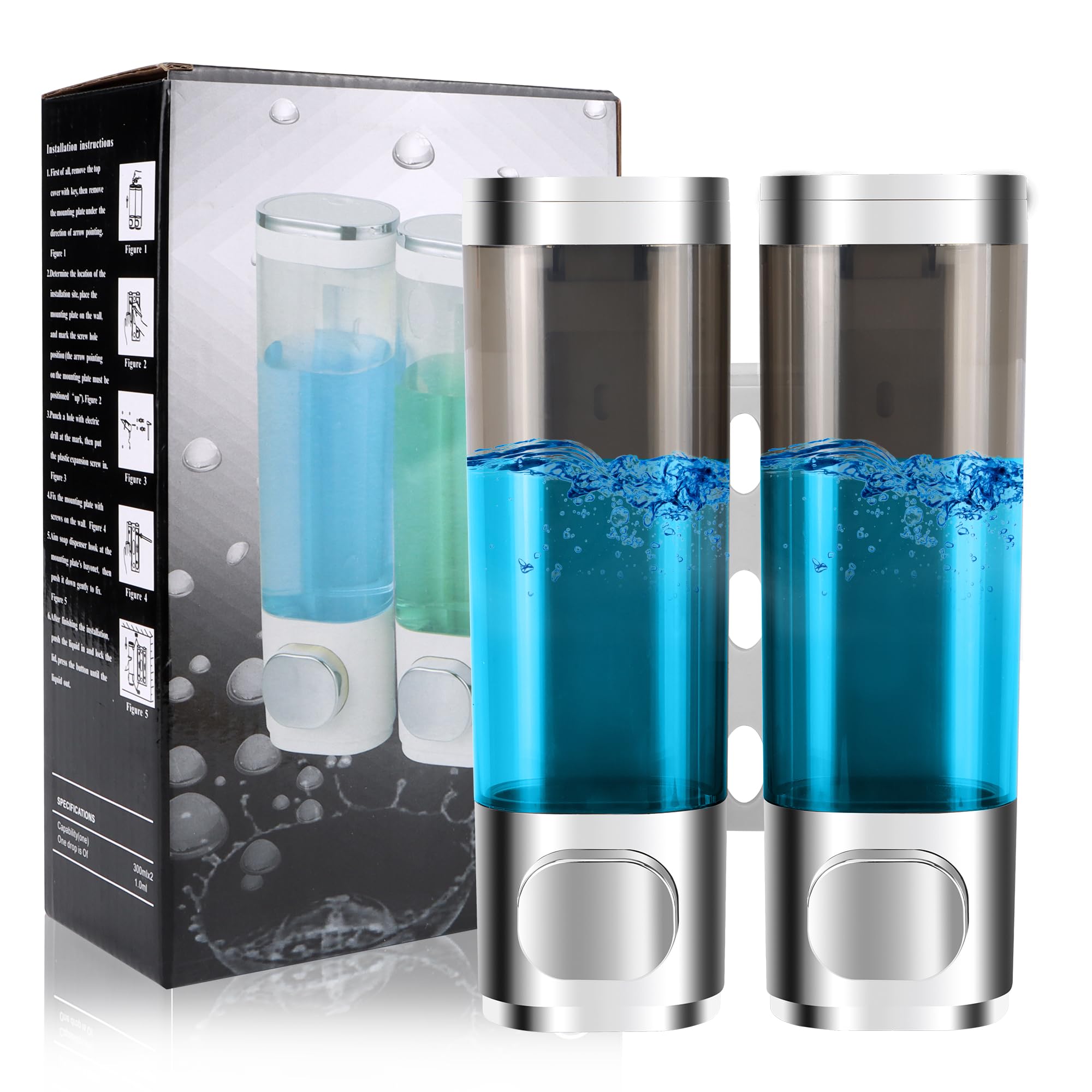 Dispenser Sapone Manuale Da Parete 200ml - 2 Pezzi, Argento, Per Doccia E Bagno - Foto 6