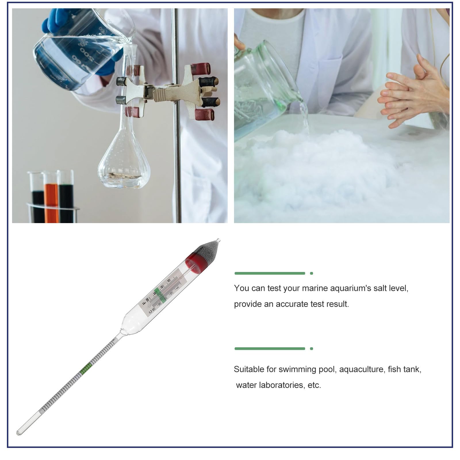 Salzwasser Teststreifen und Glas Hydrometer zur Genauen Messung des Salzgehalts im Aquarium mit Salinitäts Hydrometer für Fisch Tank und Meerwasserqualität