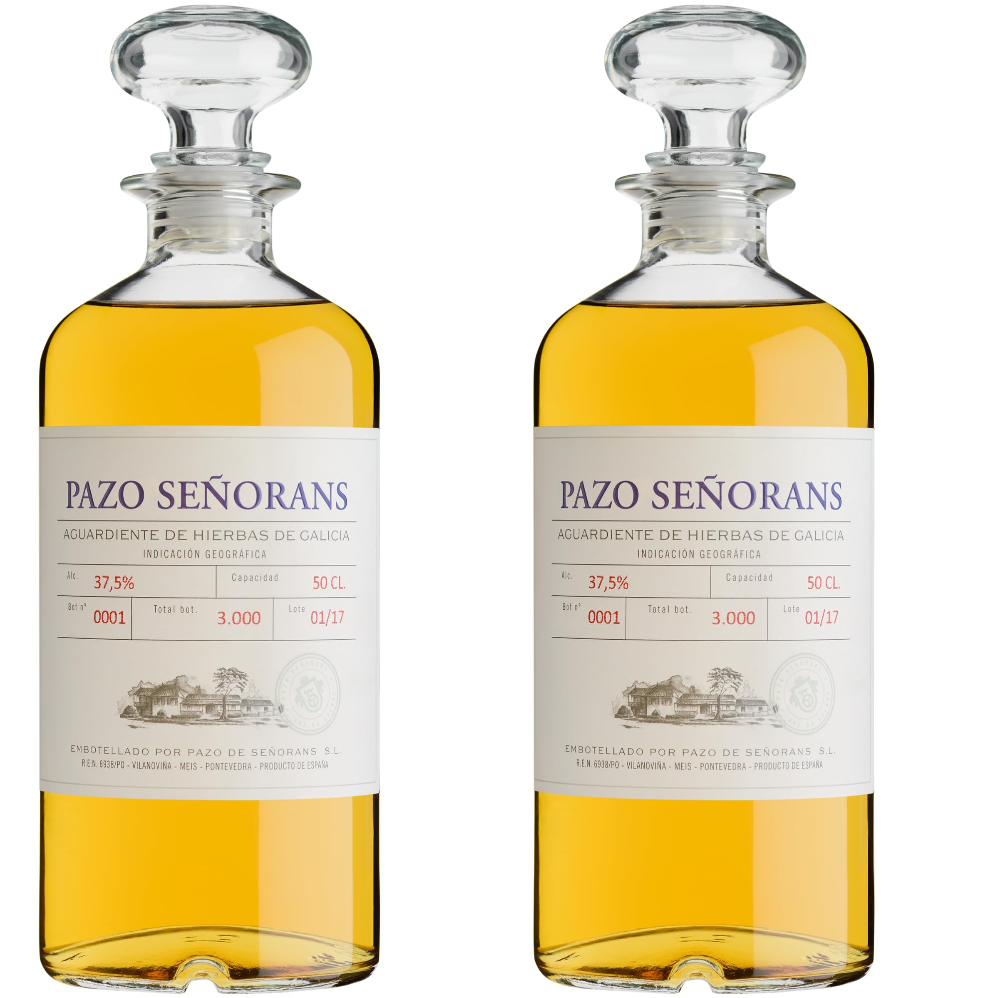 Pazo de Señorans - Aguardiente de Hierbas | Maceración natural en frío | 41 % vol. | Bouquet vegetal y equilibrado - 2 Botellas 50cl
