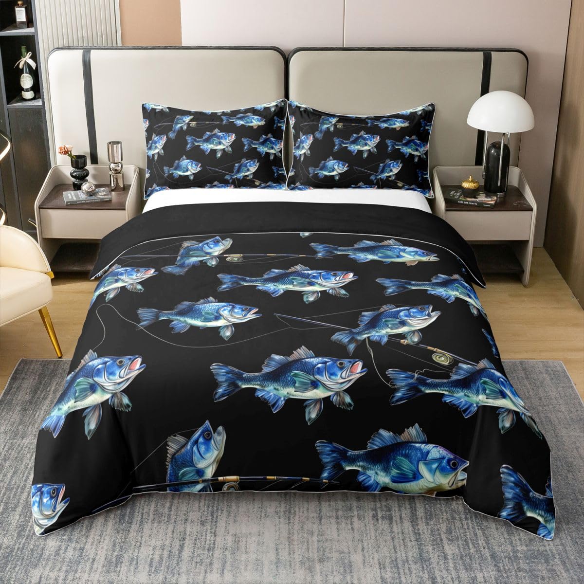 Homewish Bass szczupak ryba super king pościel ocean wędkarstwo motyw bawełna zestaw poszewek na kołdrę zwierzę morskie poszewka na kołdrę, zestawy łóżek wędki