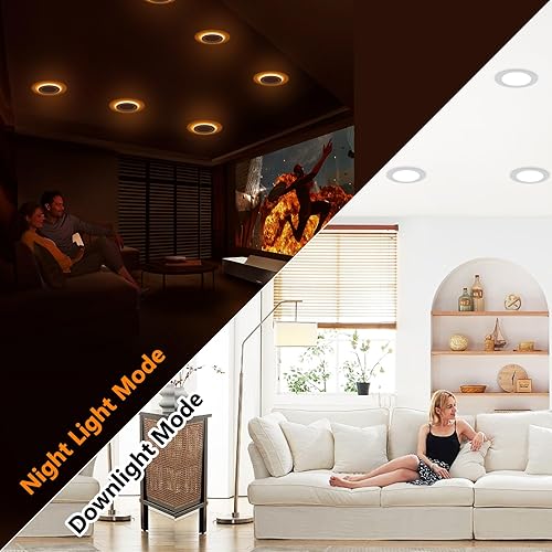 Miniatura 2 de Paquete de 12 luces LED empotrables de 6 pulgadas con luz nocturna, maceta de oblea ultrafina sin lata, regulable y temperatura de 5 colores