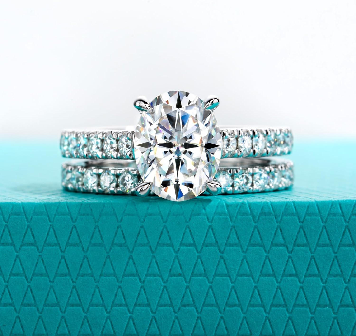 AnuClub (Total 4.14ct 3CT Center Moissanite Engagement Rings Wedding Band D Color VVS1 Round Cut 925 Sterling Silver Bridal Sets for Women - Image 2