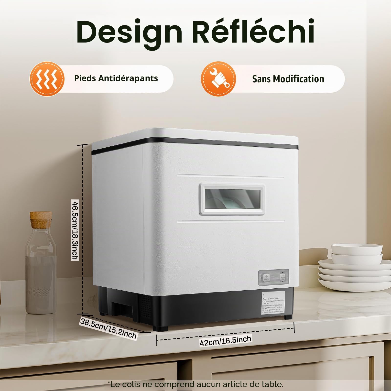 Évier de table, 220 V, petit lave-vaisselle, réservoir d'eau de 12 l, avec spray rotatif pour 6 couverts, démarrage en une touche, blanc