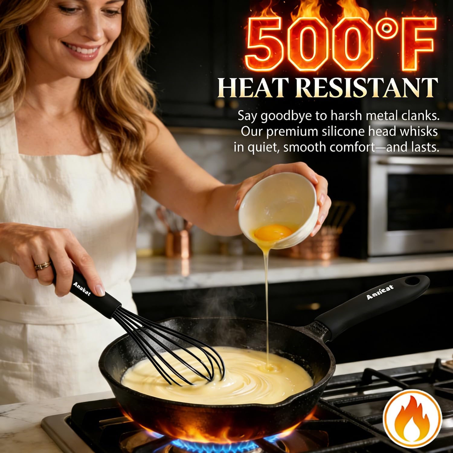 Anaeat Batidor de globo de silicona, perfecto para utensilios de cocina antiadherentes, batidora de leche y huevos, batidor de cocina resistente al calor para batir, cocinar, hornear, batir, espumar y