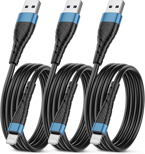 Miniatura 13 de OIITH Paquete de 3 cables de carga para iPhone con certificación MFi de Apple, cable de carga largo Lightning de 6 pies, cable USB rápido de 2.4 A