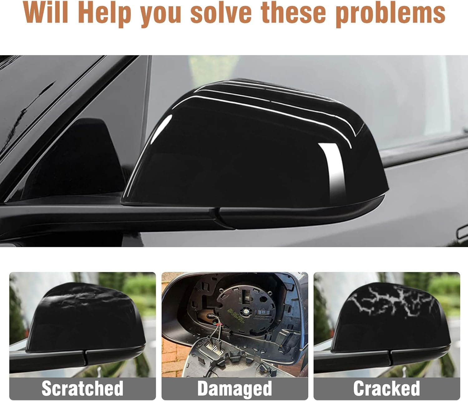 Compatible with Tesla Model 3 Left Driver Side Mirror Cap Cover 2017 2018 2019 2020 2021 2022 2023 2024 2025,Side View Mirror Cover Replacement for Model 3, Glossy Black