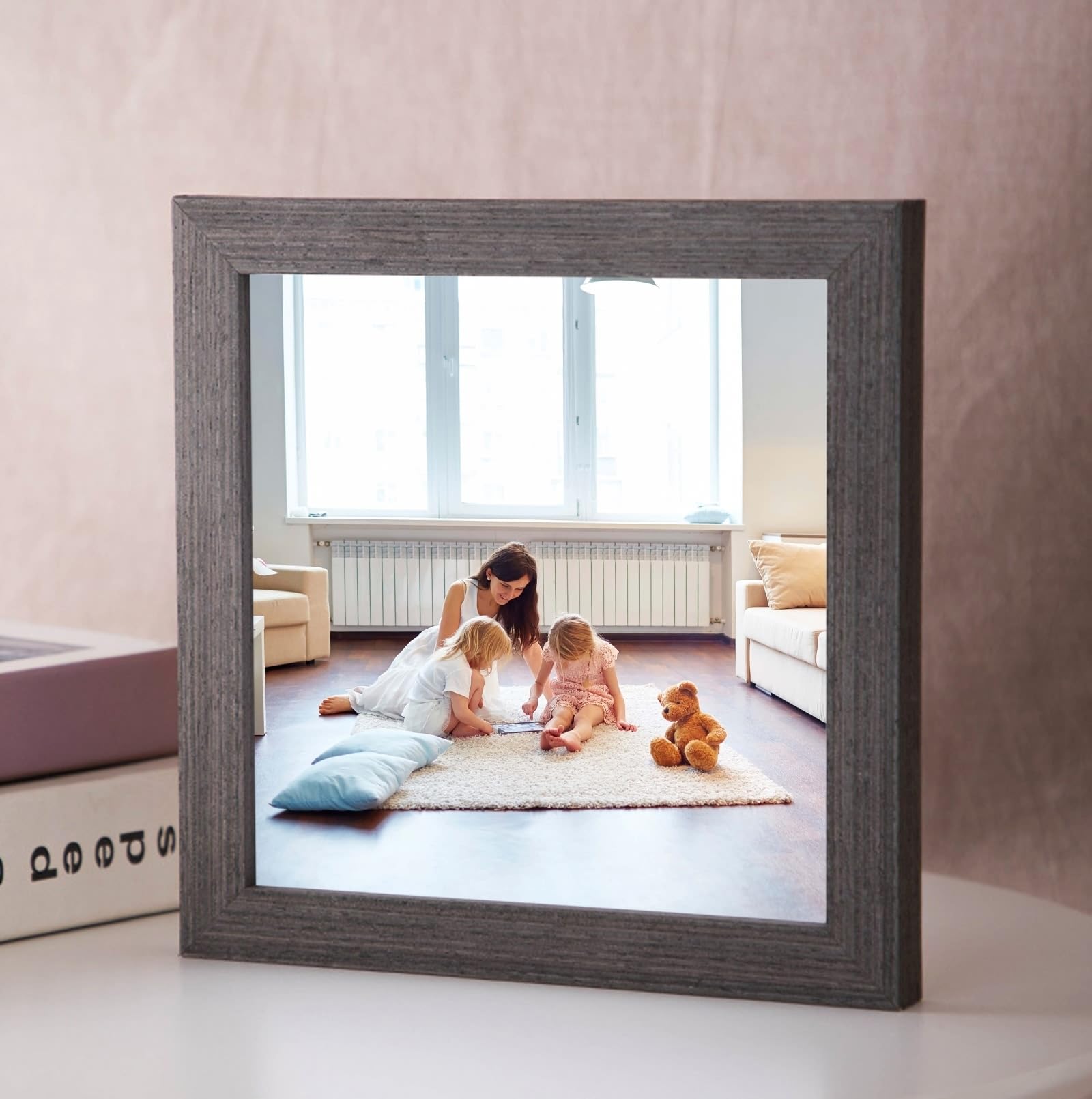 Fotorahmen MDF & Glas, Quadrat Schwarz Bilderrahmen 20.32X20.32cm Tischplatte Picture Frame für Fotos, Bilder, Poster Horizontal & Vertikal Anzeige