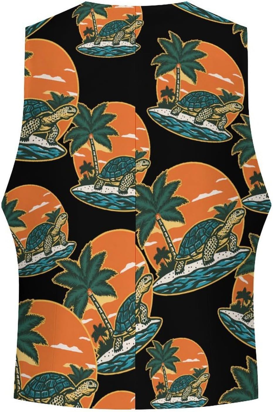 Turtle Walking Beach Palms Tree Sunset Men's Formal Suit Vest Slim Waistcoat for Business Tuxedo Dress