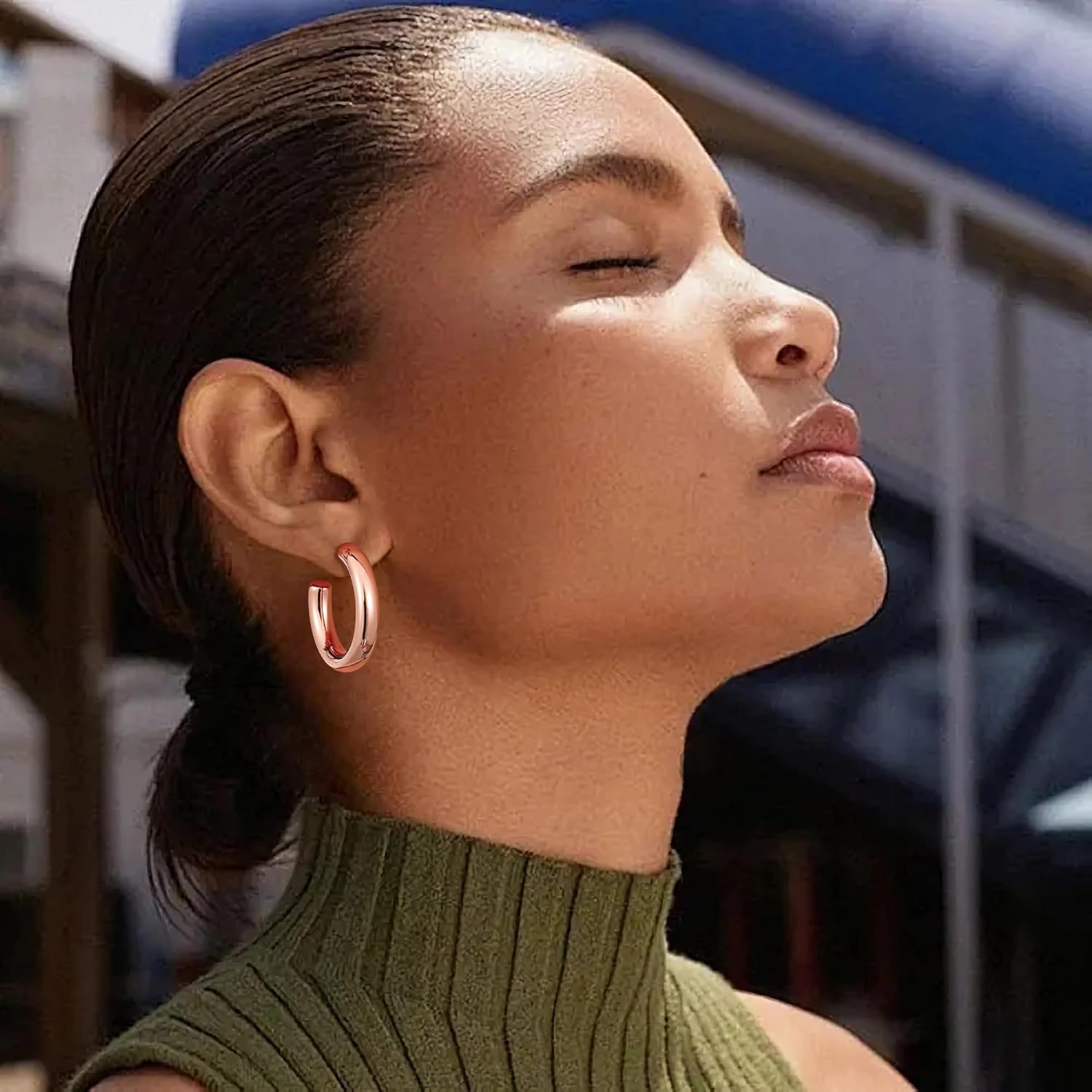 Gacimy Chunky Hoop Earrings for Women 14K Gold Plated, 925 Sterling Silver Post Hoops for Women - Image 5