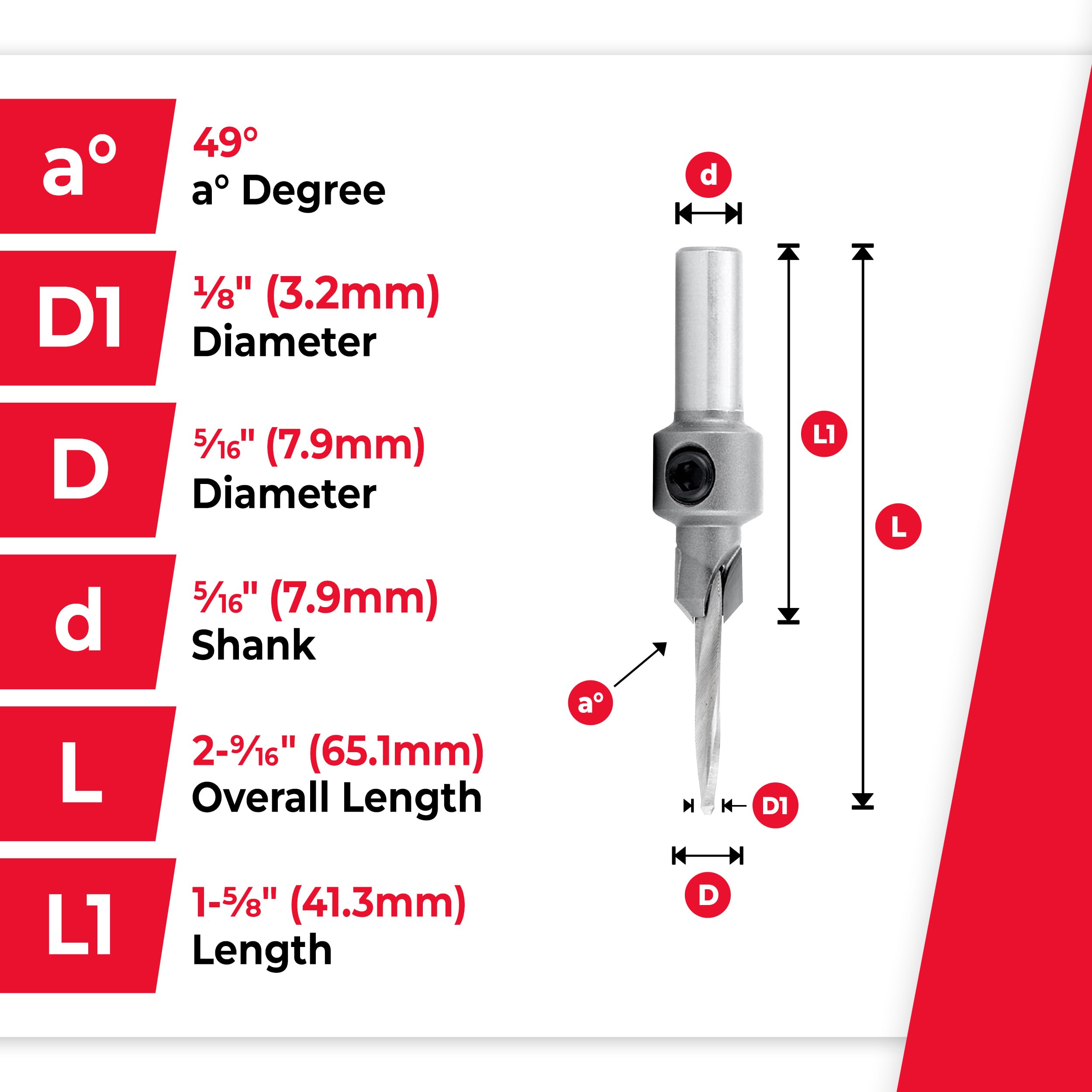 Amana Tool - 55203 - Svasatore a punta in carburo # 6 vite 5/16 diametro x 1/8 diametro trapano x 5/16 Rou