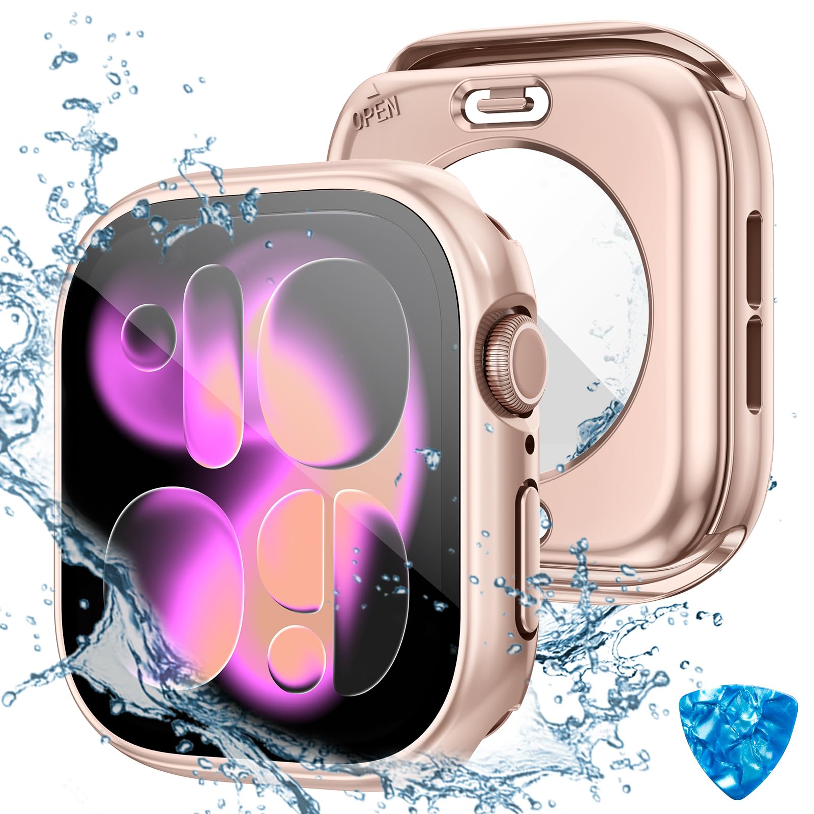 [2 w 1] Wodoodporne etui do Apple Watch Series 10 46 mm osłona ekranu, 360 ochronna osłona PC ze szkła hartowanego, przedni i tylny zderzak do iWatch 6/SE/5/4 Pyłoszczelna ochrona przed