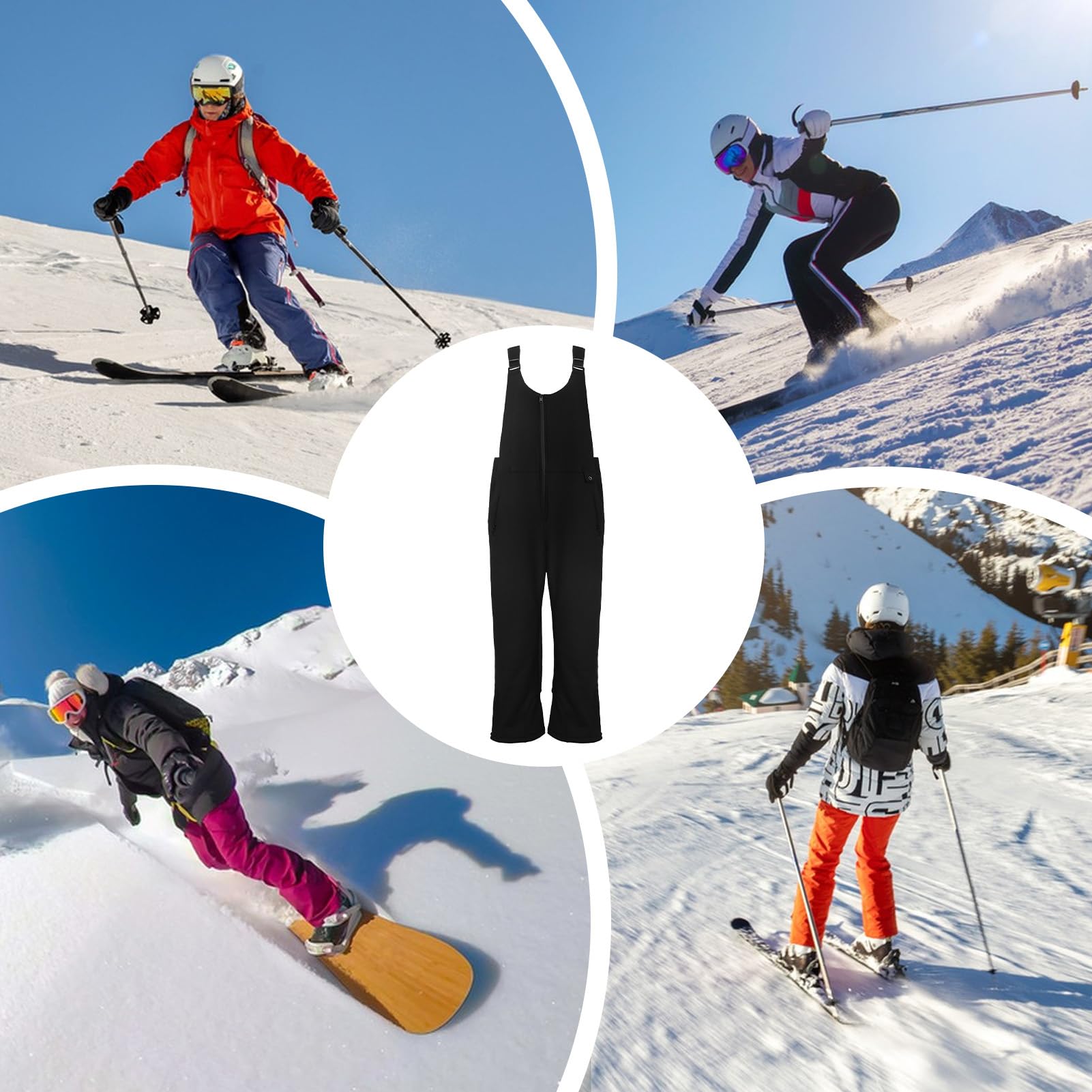 Mono con peto para nieve: correa ajustable para el hombro, pantalones impermeables a prueba de viento para deportes de invierno cálidos y cómodos, peto aislado con tejido elástico, mono esquí