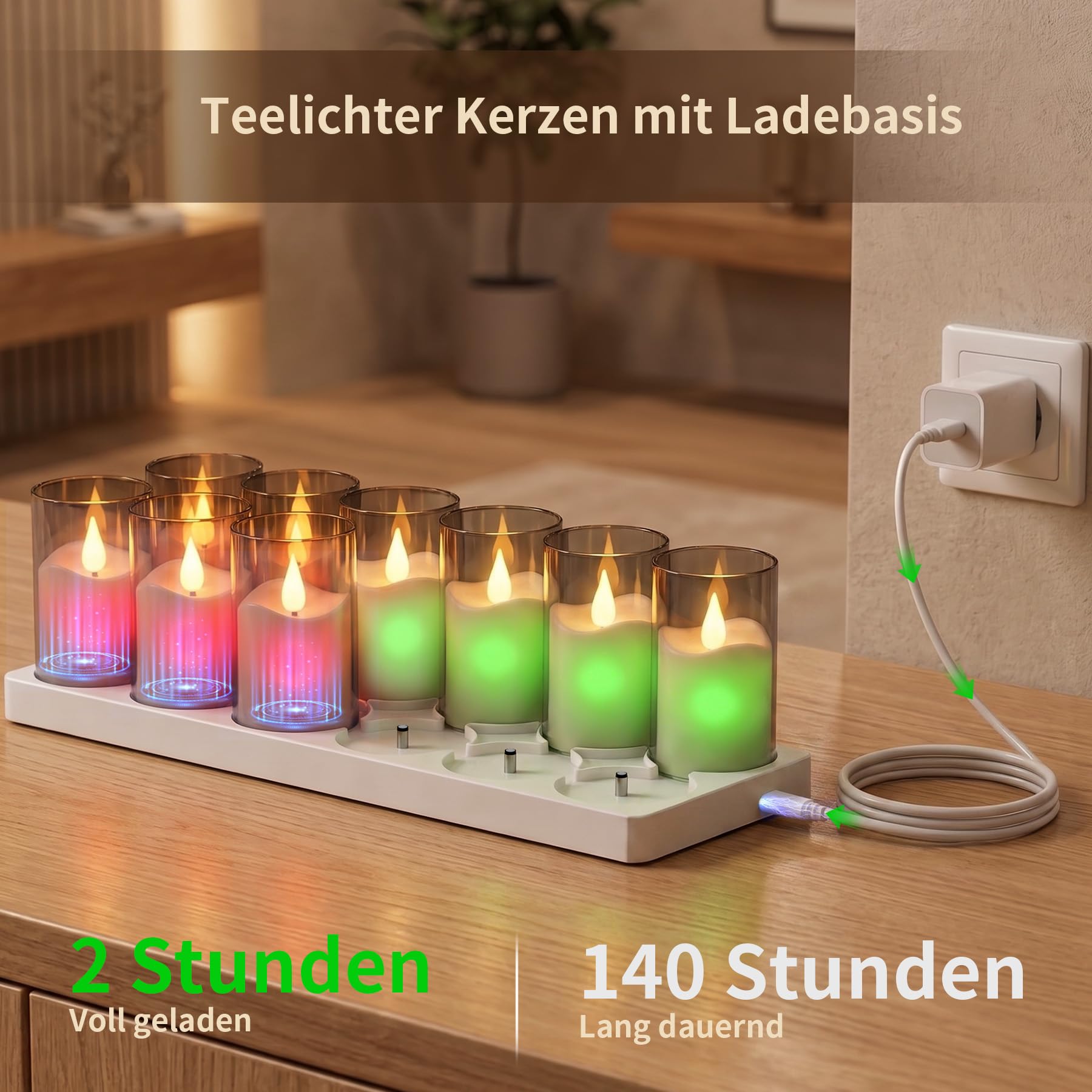Forever Speed LED Teelichter Wiederaufladbar mit Timer Charge Station, 12er Rechargeable LED Tealights Elektrische Kerzen Flackernd avec télécommande pour salle de fête Salon Halloween Noël Déco