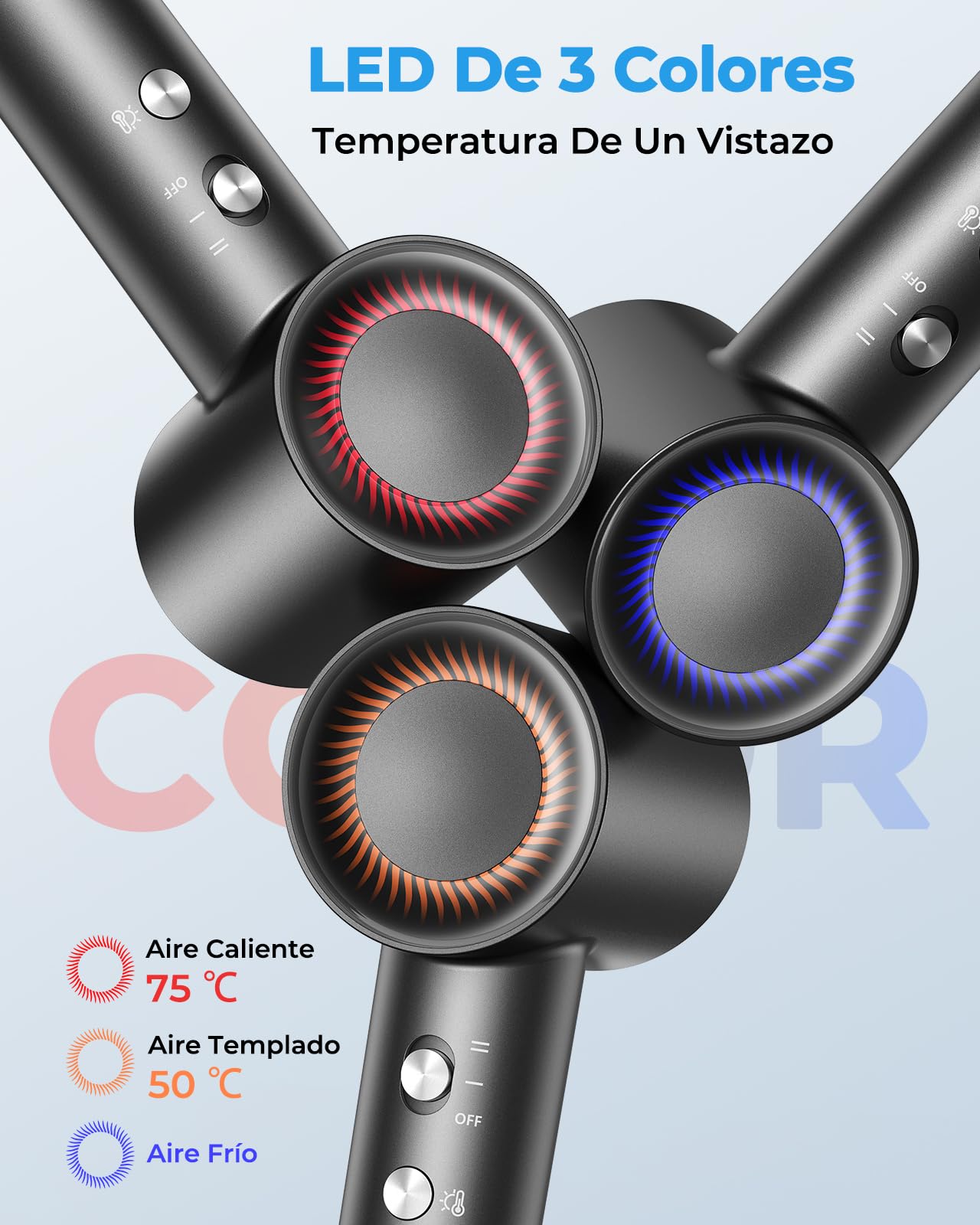 Secador de Pelo Iónico Profesional, Secador de Alta Velocidad 160.000 RPM, Flujo de Aire 36 m/s, Secado Rápido, 500M Iones Negativos, Control Inteligente, Silencioso y Ligero, Difusor Magnético