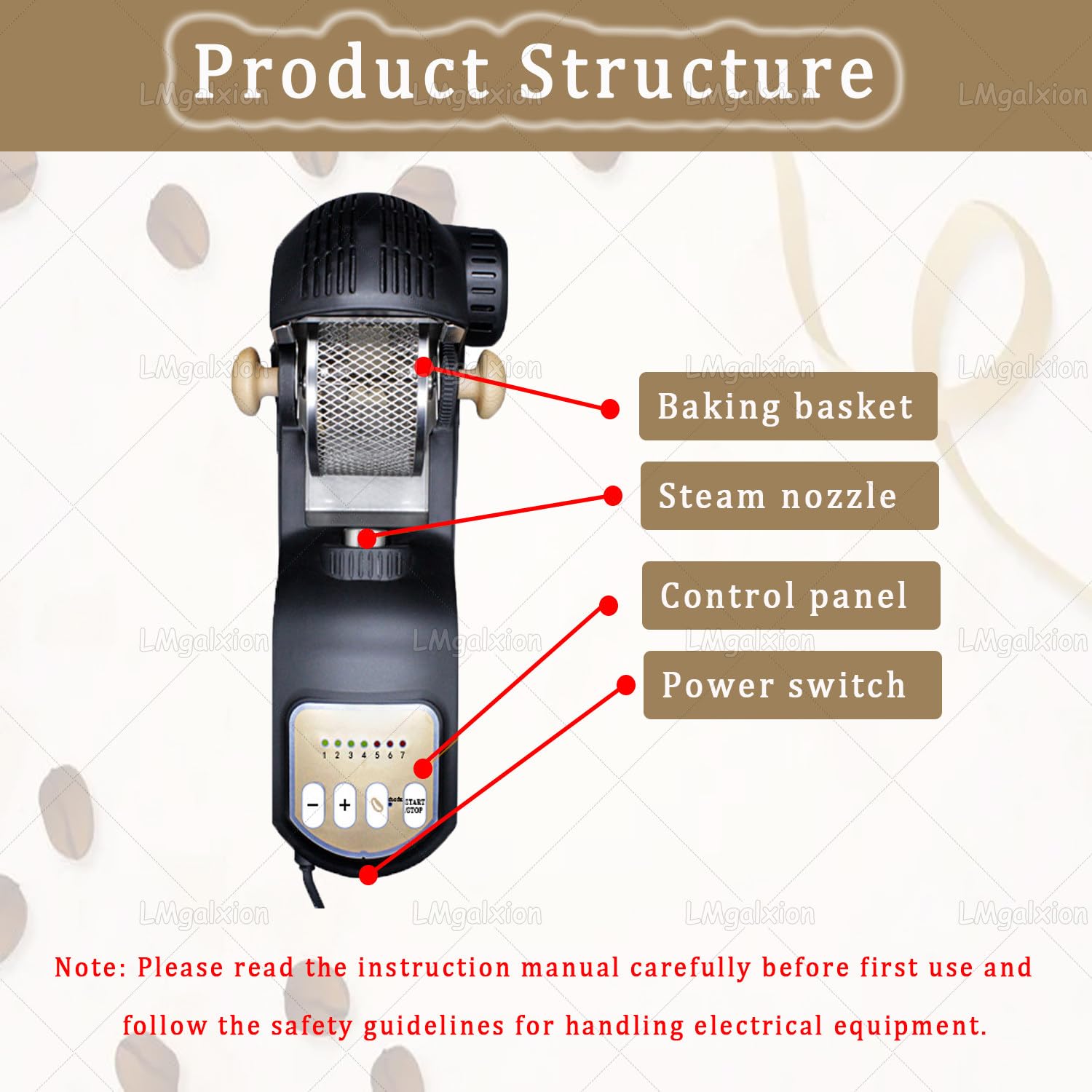 Torrefazione elettrica per chicchi di caffè, 1600 W, ad aria calda, automatica, capacità 300 g, 7 livelli di tostatura, per gli amanti del caffè