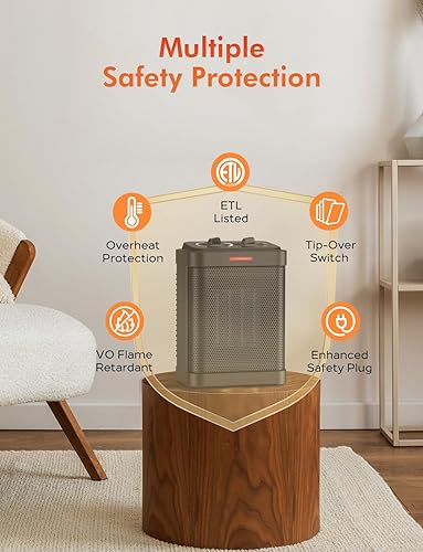 Miniatura 6 de Calentador de espacio, calentador eléctrico portátil de cerámica, calentador de espacio pequeño con termostato, calentamiento rápido 2S, protección