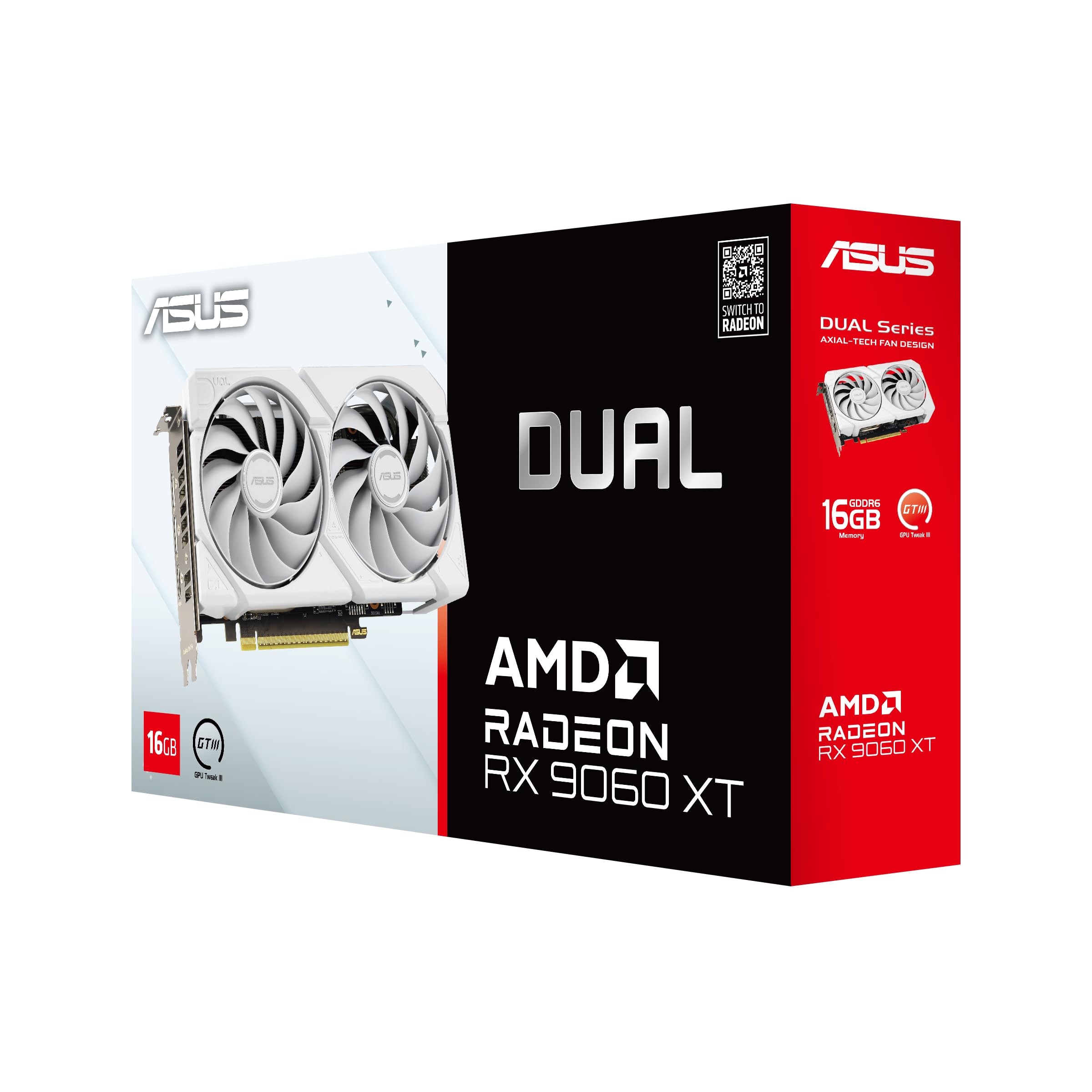 ASUS Dual Radeon RX 9060 XT 16GB GDDR6 White Edition (PCIe 5.0, 16GB GDDR6, HDMI 2.1b, DisplayPort 2.1a, 2.5-Slot Design, Axial-tech Lüfterdesign, 0dB Technologie und mehr)