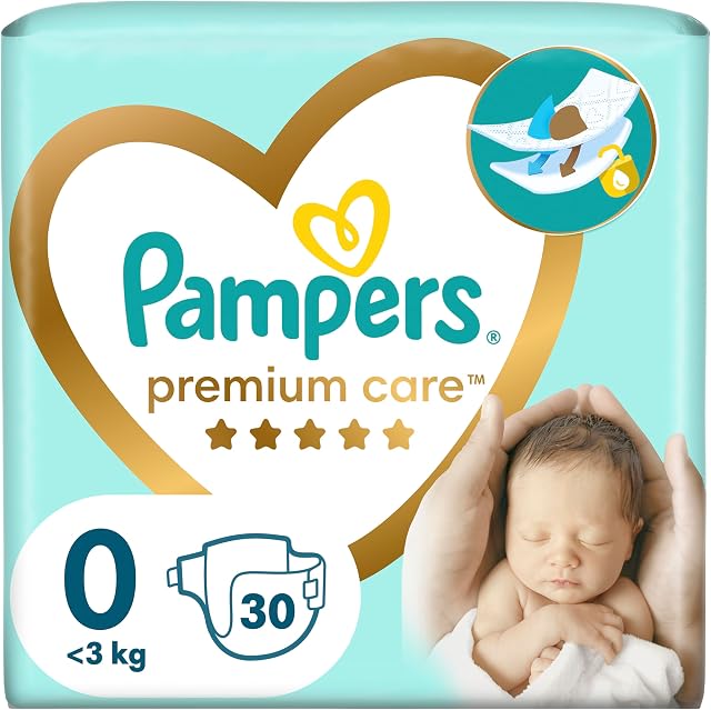 Pampers Pieluchy Rozmiar 0 (<3 kg), Premium Care Pieluszki, 30 Sztuk, Najdelikatniejszy Komfort i Najlepsza Ochrona Skóry od Pampers