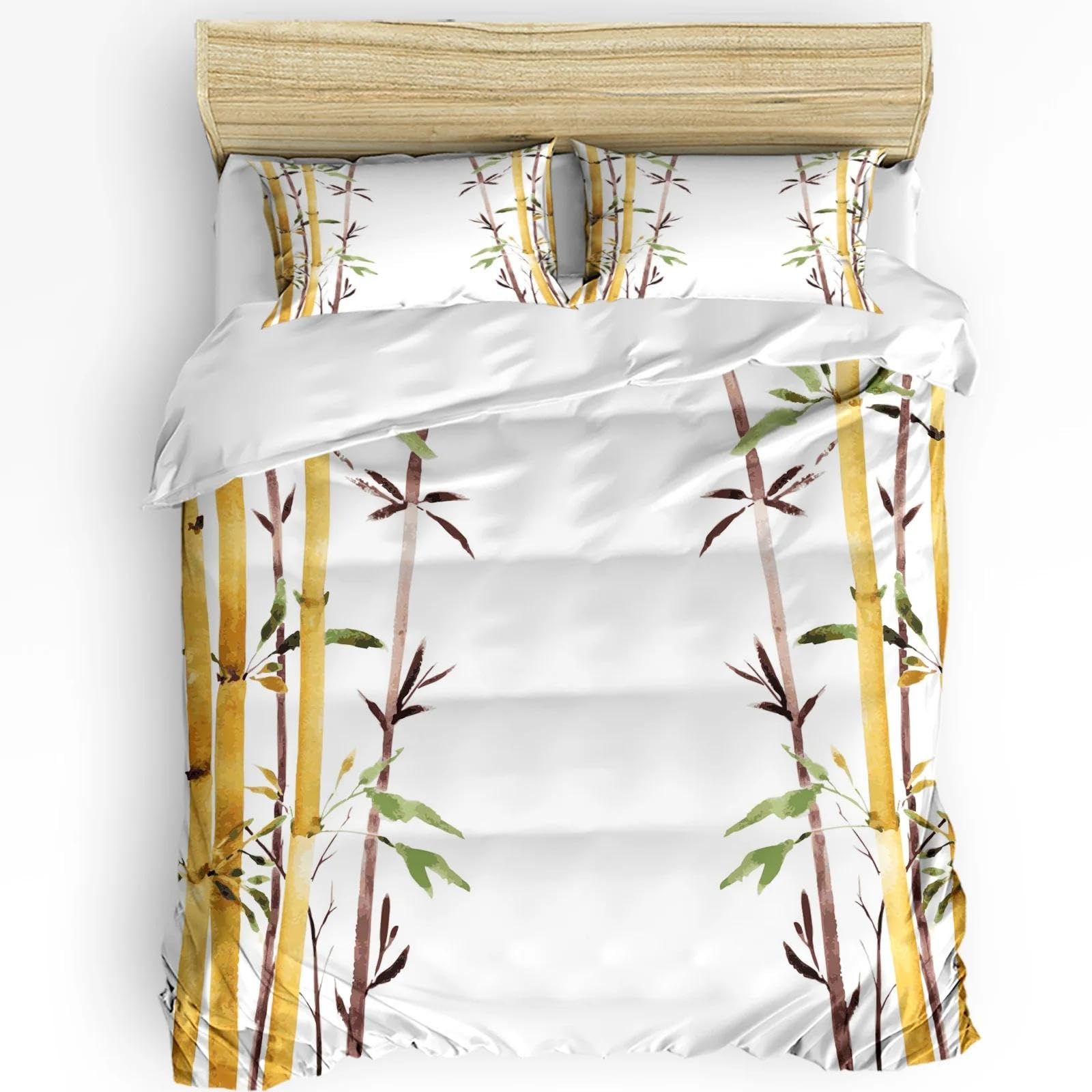 Ensemble de literie blanc 3 pièces motif bambou pour transformer le style d'une chambre d'adulte