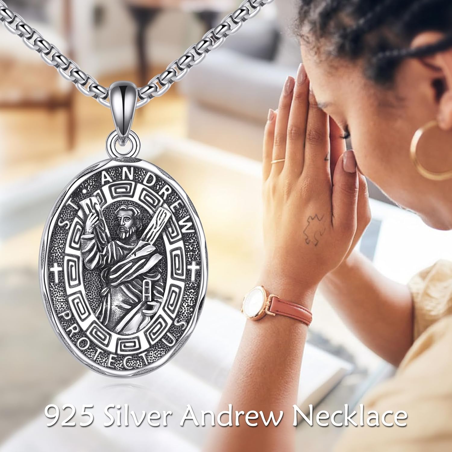Patron Saint Necklace Sterling Silver Amulet Medal Pendant Religious Protector Jewelry Gifts for Women Men - Image 6