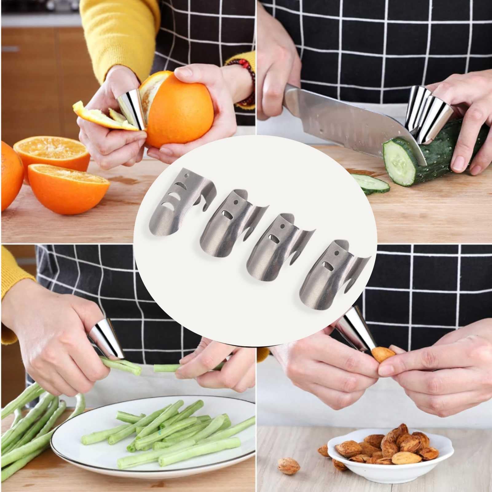 HERCHR 4Pcs protección anti-corte para las manos, Protector de protector de dedos para cortar verduras en rodajas Herramienta de cocina Acero inoxidable