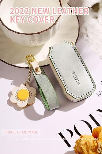 Miniatura 5 de ontto Funda de piel encerada para llave de coche, estilo retro, compatible con Kia EV6 2022, color amarillo
