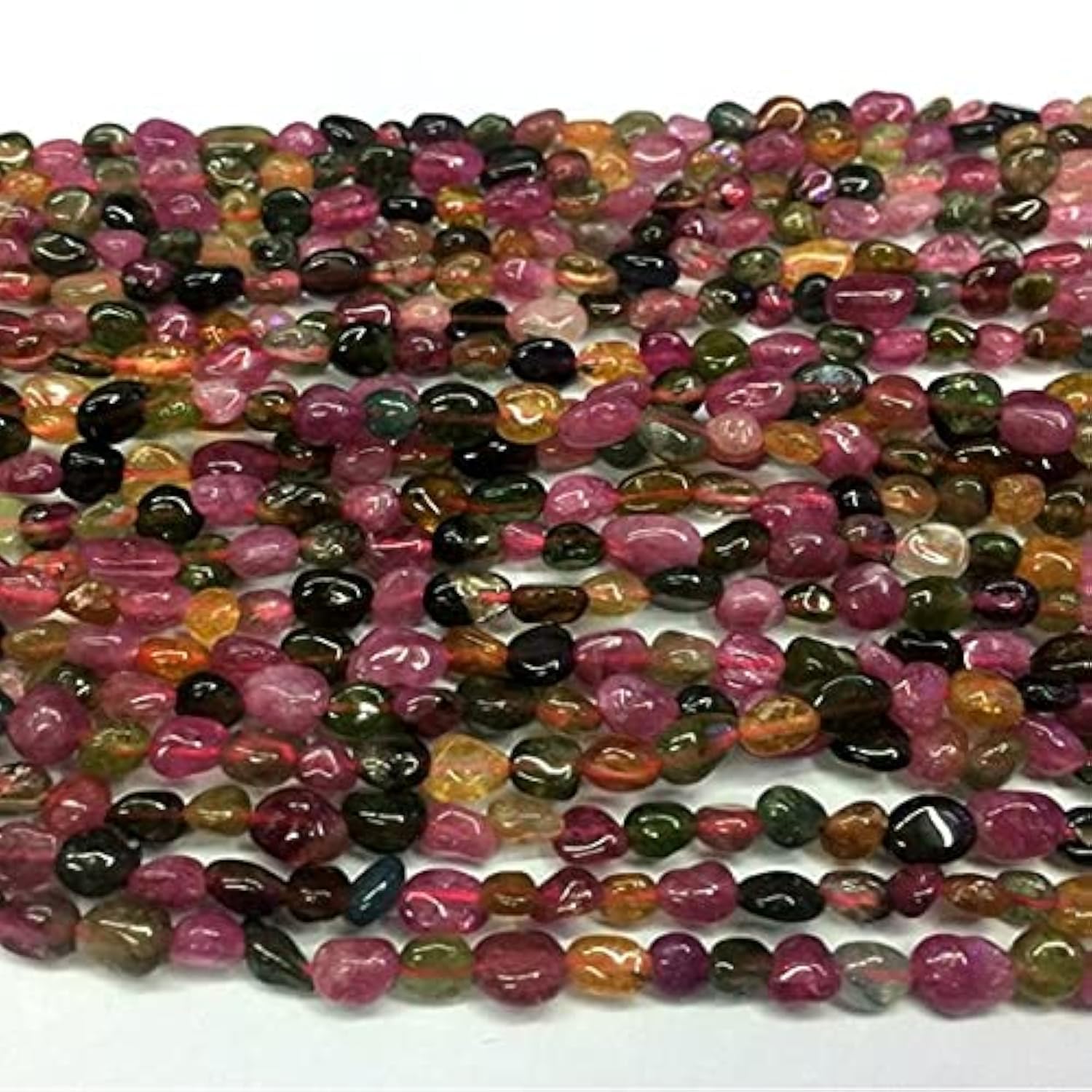 Perles de tourmaline multicolore naturelles en galets irréguliers 5-6mm pour création bijoux