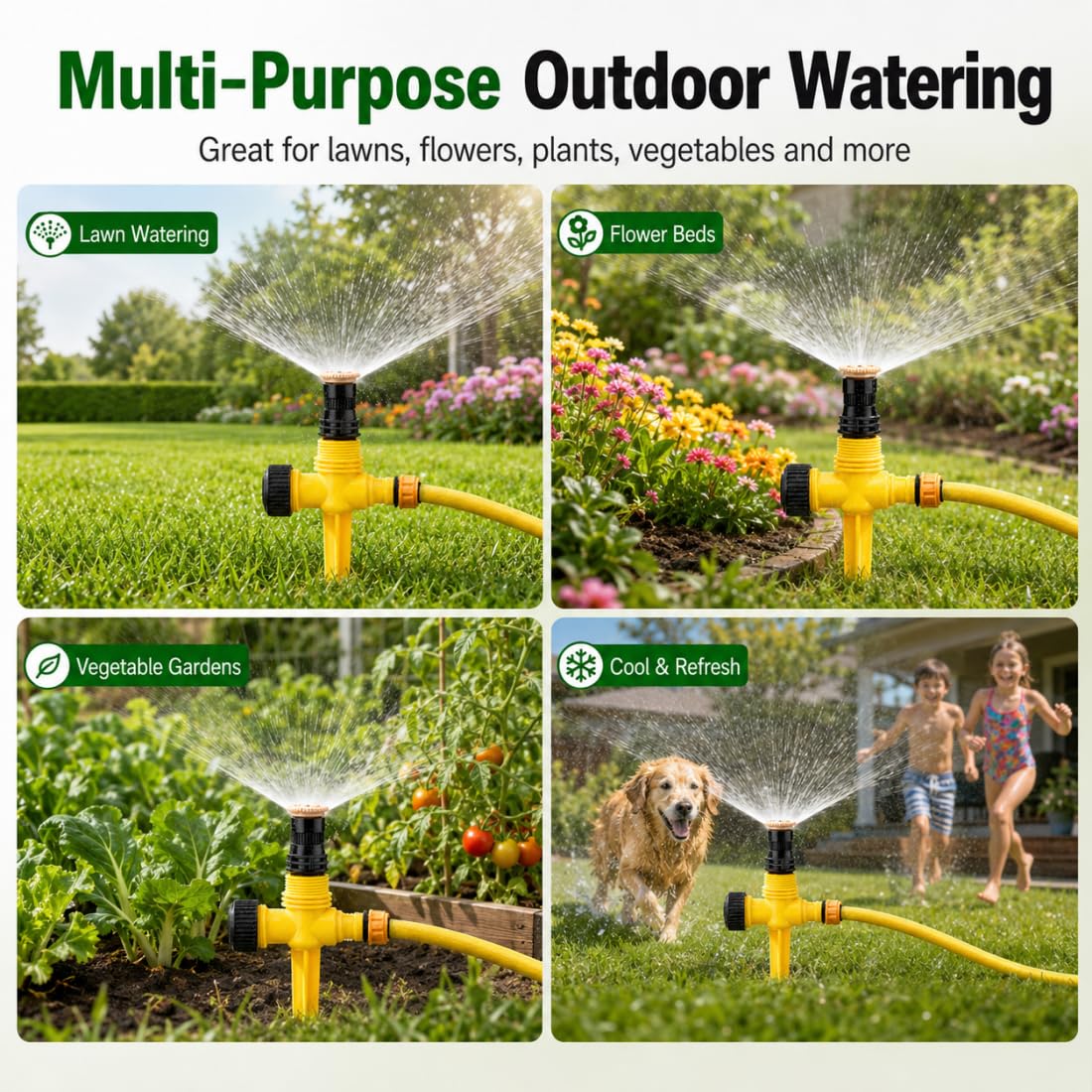 360° Rotierender Rasensprenger mit Verstellbarem ABS-Sprühkopf und Gartenschlauchanschluss für Rasen, Pflanzen, Blumen und Gemüse (10pc Yellow Threaded Scatter Stake Set)